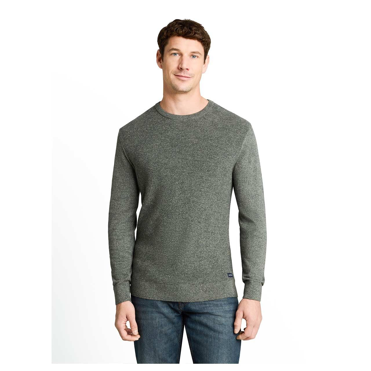 Herren Pullover Multi Color Crew Neck Knit von Tom Tailor in Grün meliert, Vorderansicht am Model