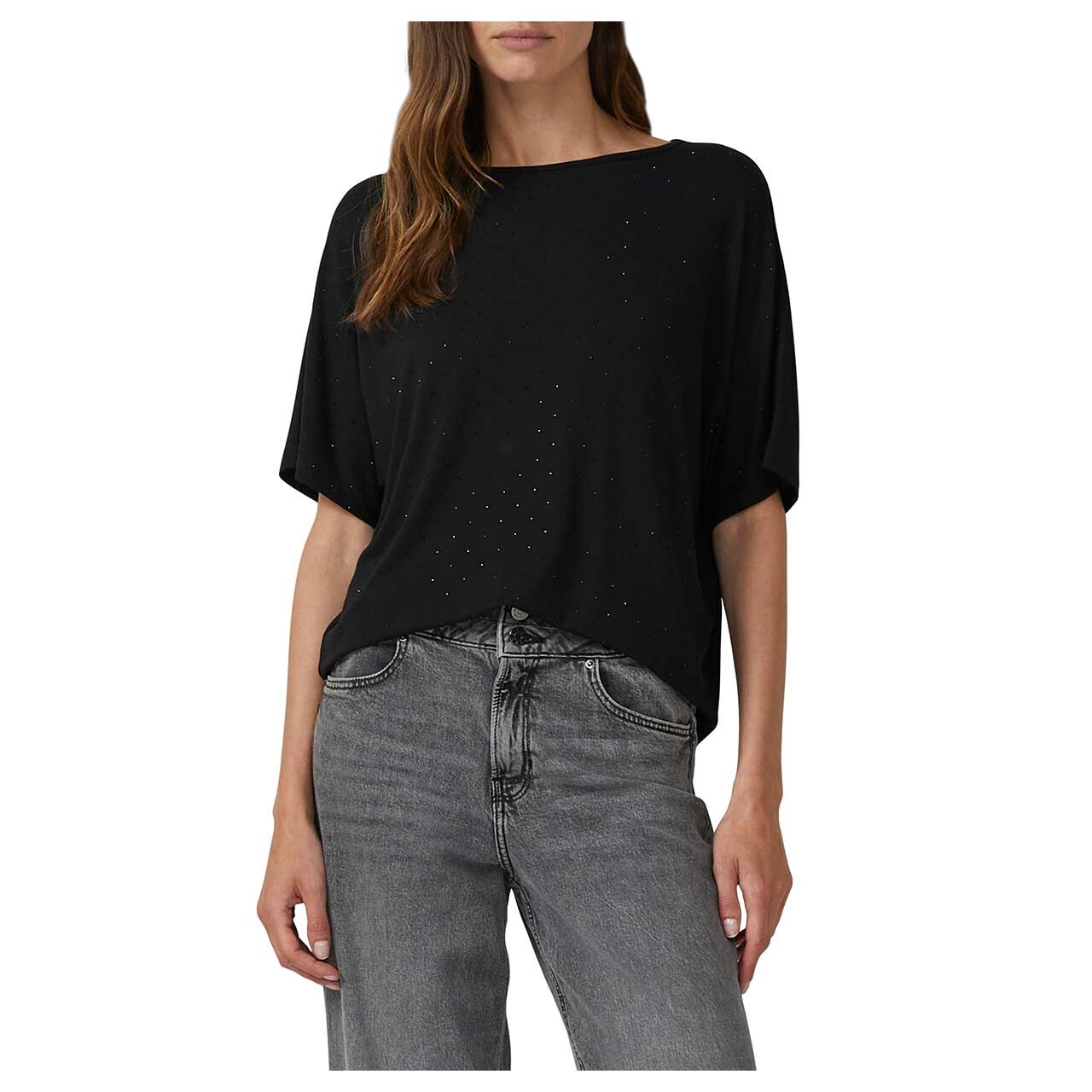 s. Oliver Damen T-Shirt in Schwarz, Vorderansicht am Model