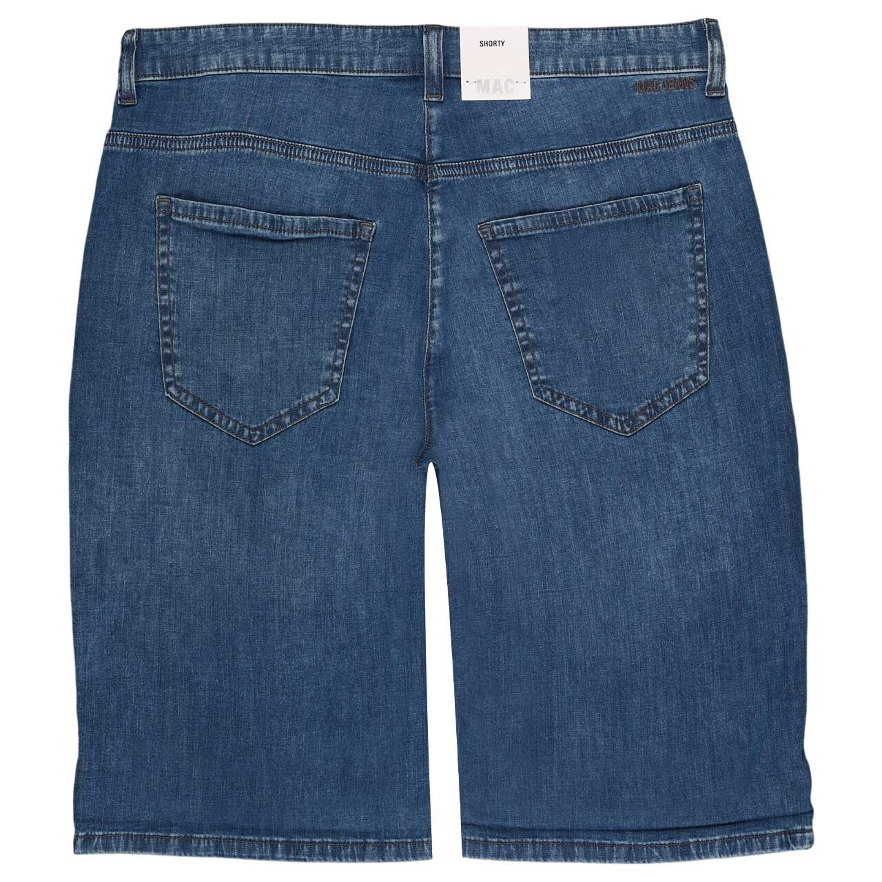 Damen Jeans Shorty von MAC in Blau angewaschen, Rückansicht