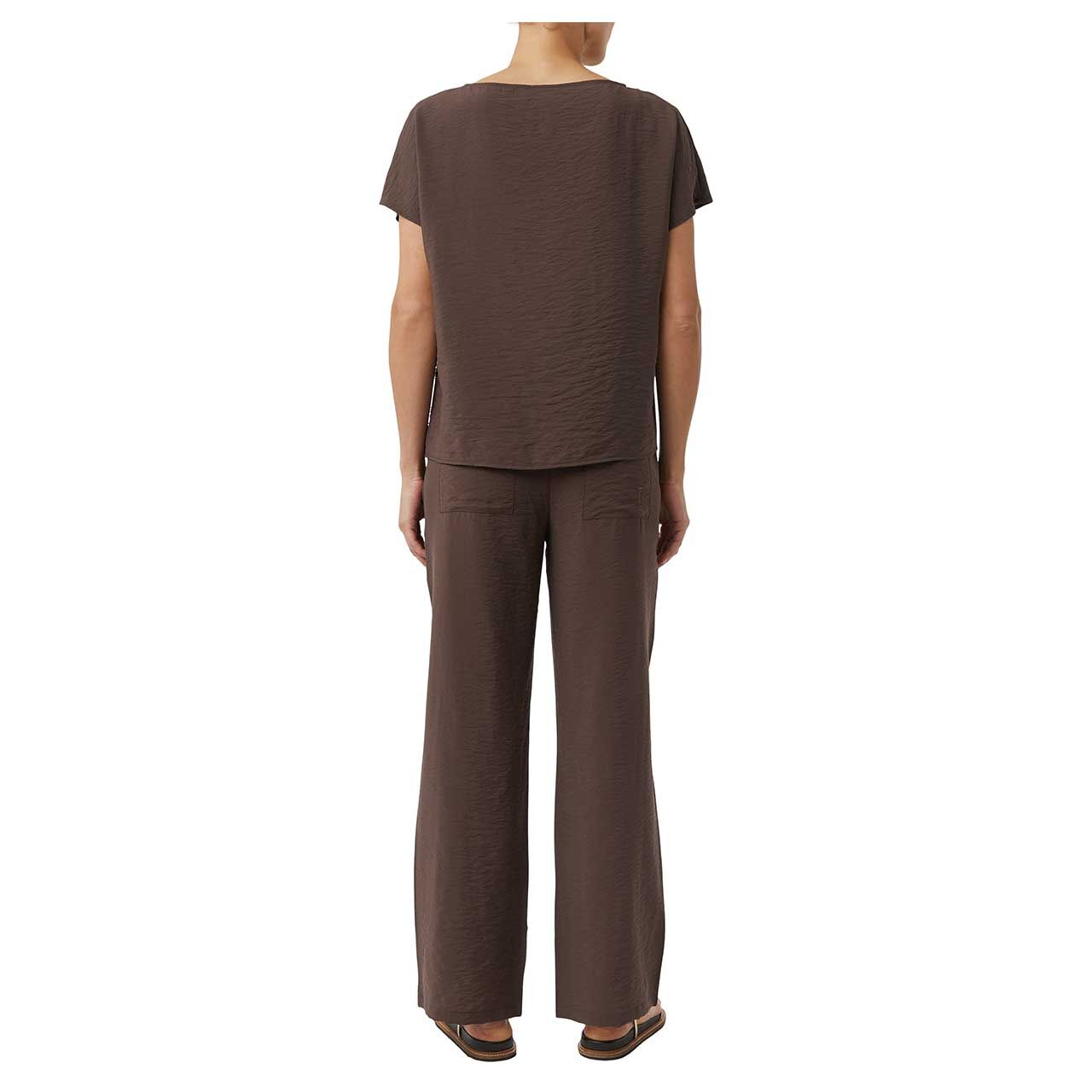 Damen Kurzarm Bluse von Comma in Braun, Rückansicht am Modell