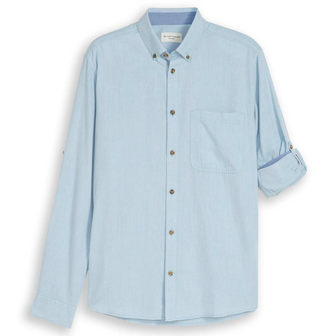 Tom Tailor Herren Langarm Hemd mountain blue herringbone