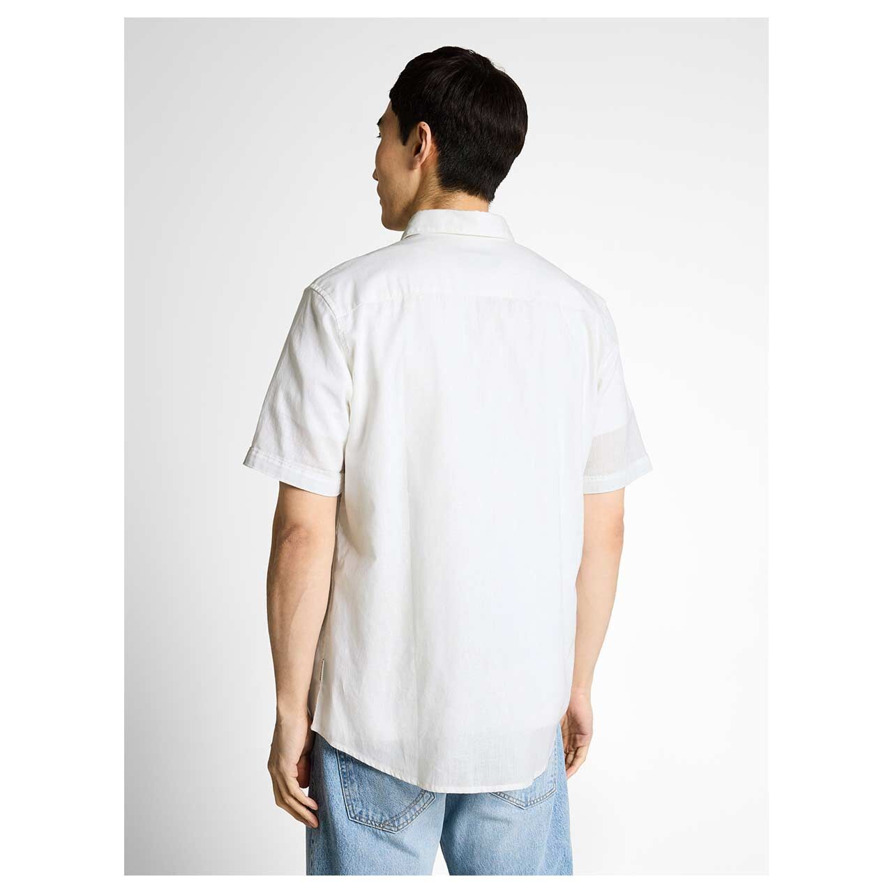 Herren 1/2 Arm Leinen Hemd Cotton Linen von Tom tailor in Weiß meliert, Rückansicht am Model