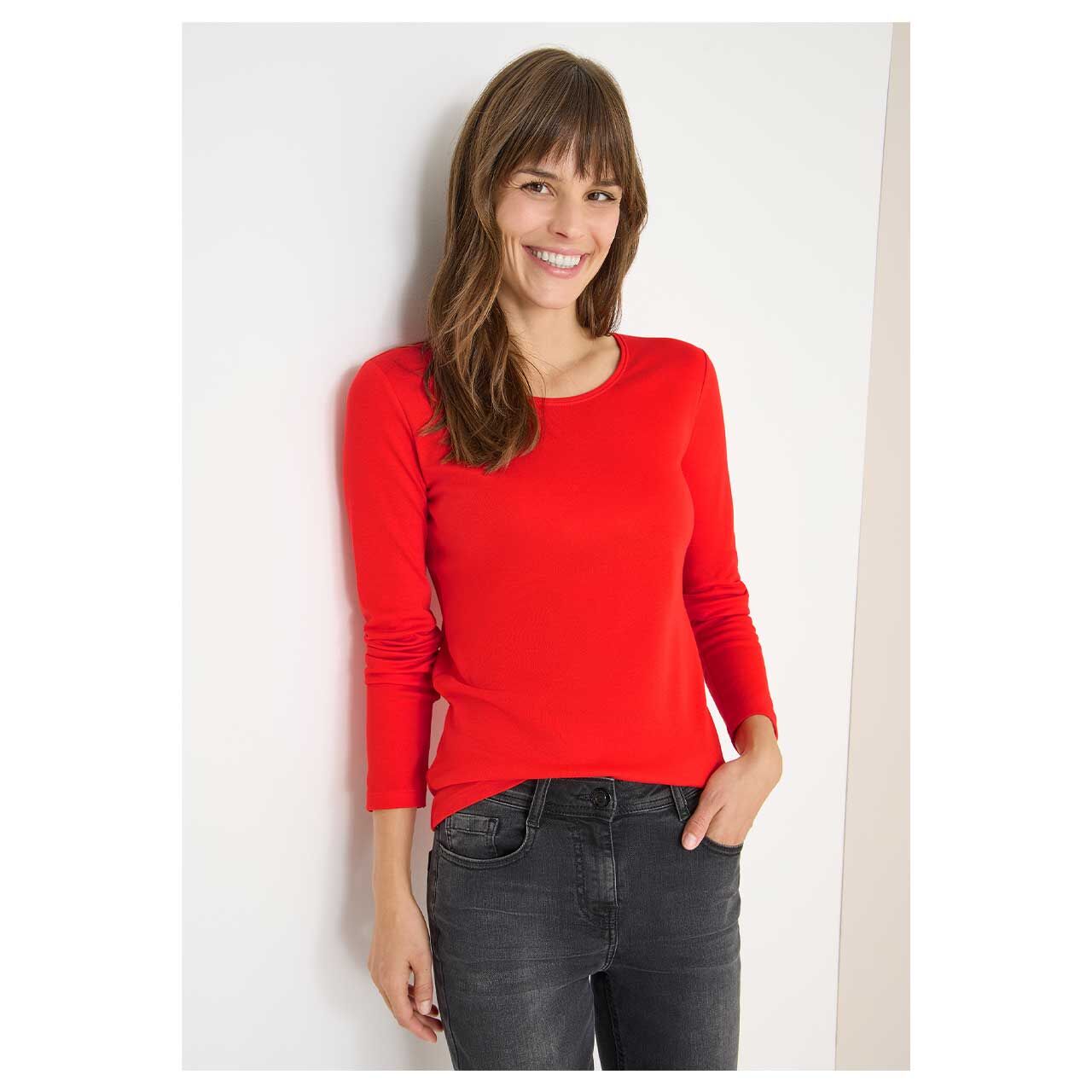 Damen Langarm Shirt Pia von Cecil in Orange-Rot, Detailansicht vorne am Model