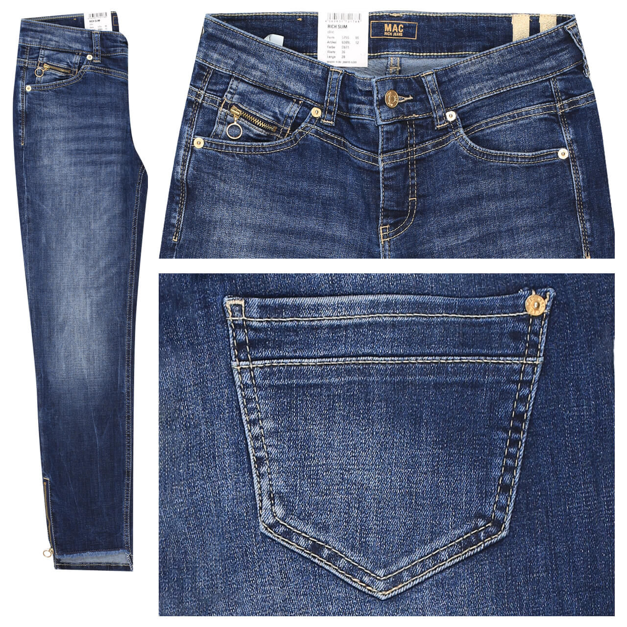MAC Jeans Rich Slim für Damen in Dunkelblau verwaschen, FarbNr.: D671