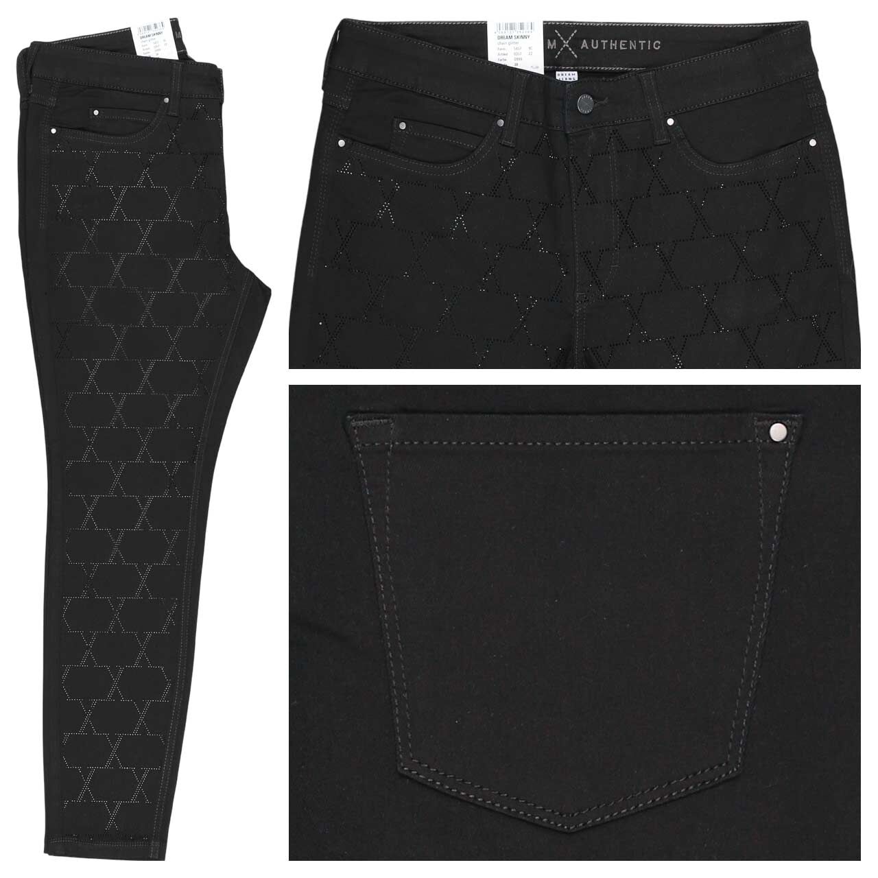 MAC Dream Skinny Jeans black chain glitter