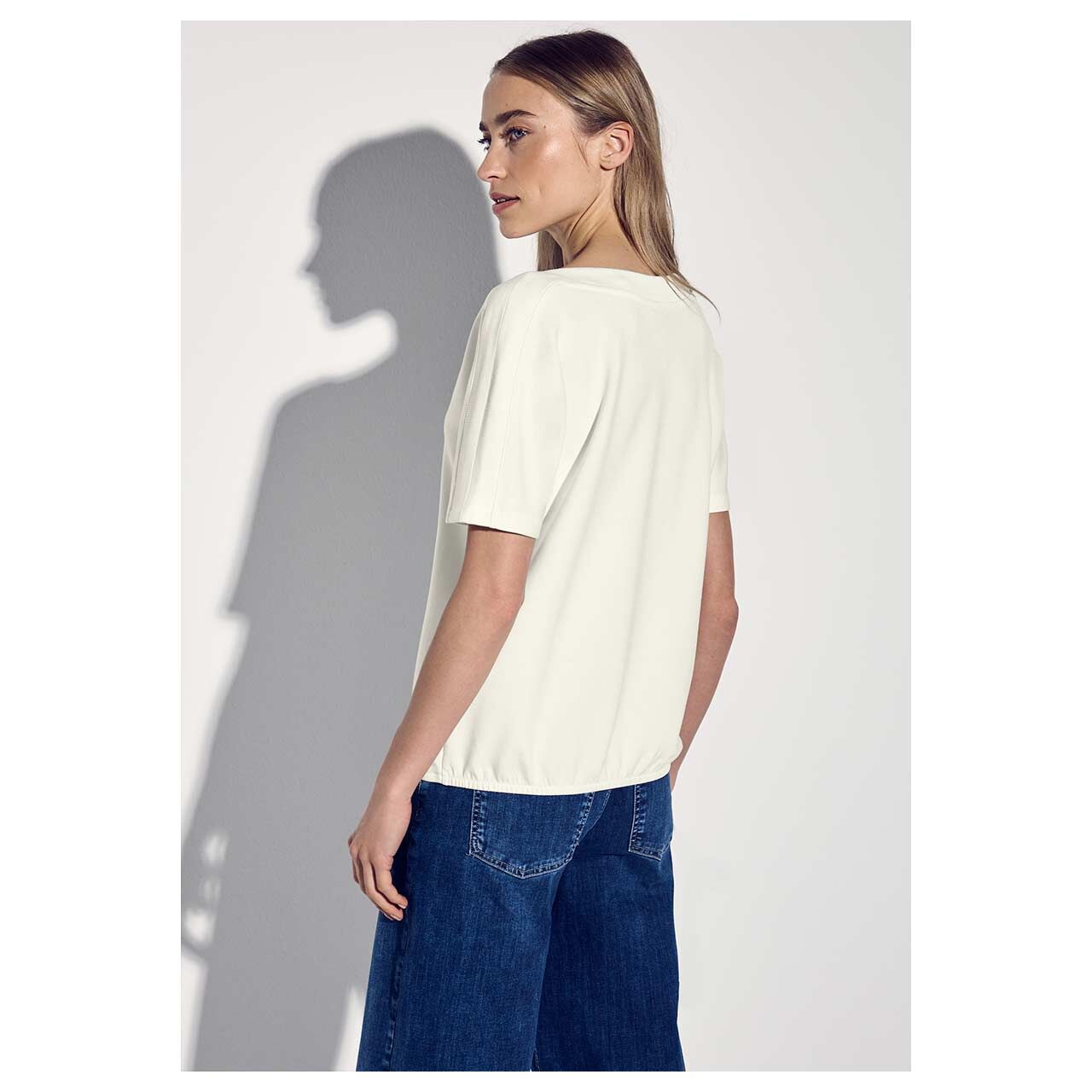 Street One Damen T-Shirt U-Boat Rib Collar off white