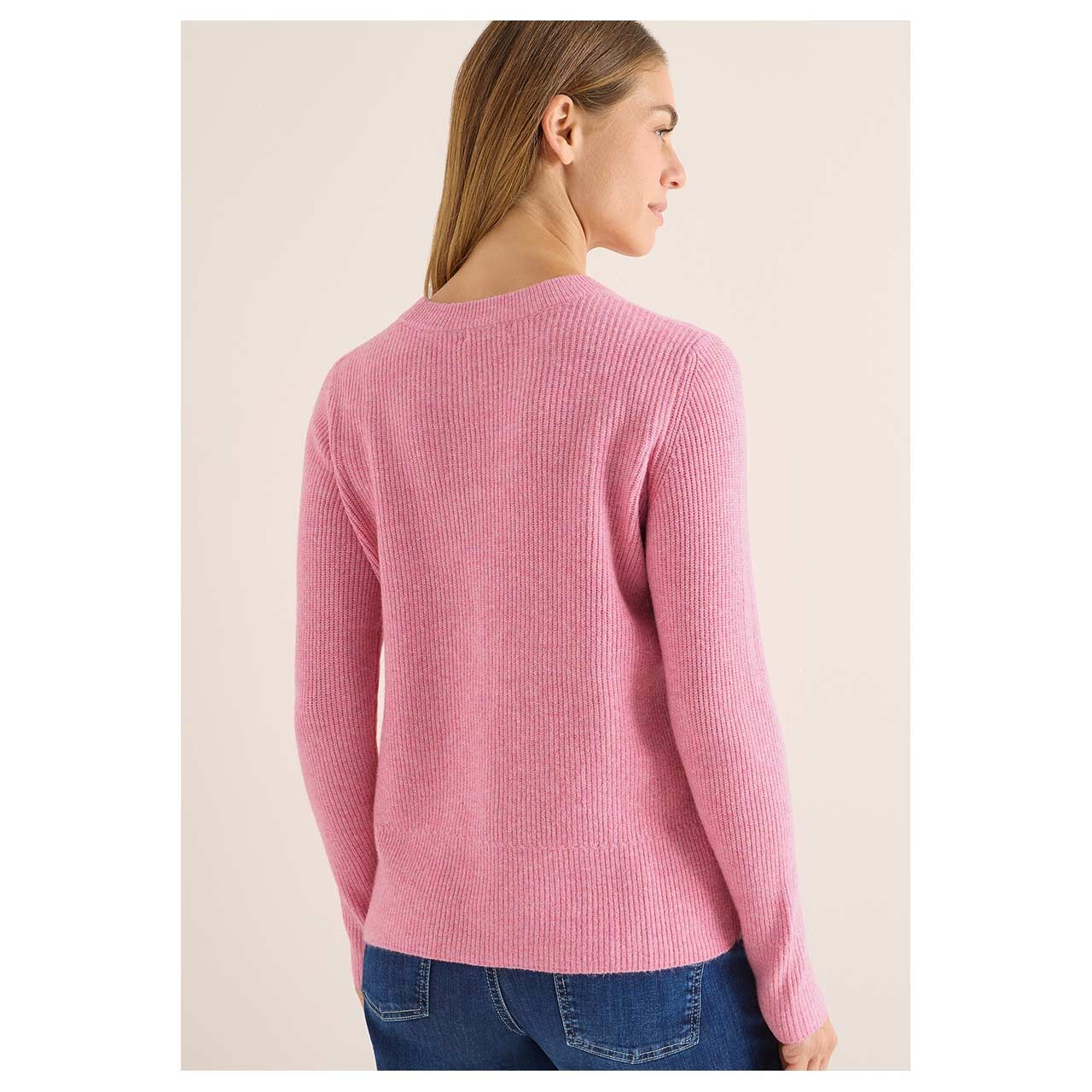 Damen Damen Pullover Cosy Rib Mix von Cecil in Rosa meliert, Rückansicht am Model