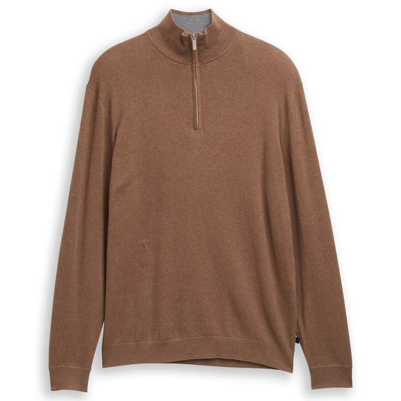 Tom Tailor Herren Pullover Troyer Cashmere Knitted dark taupe melange