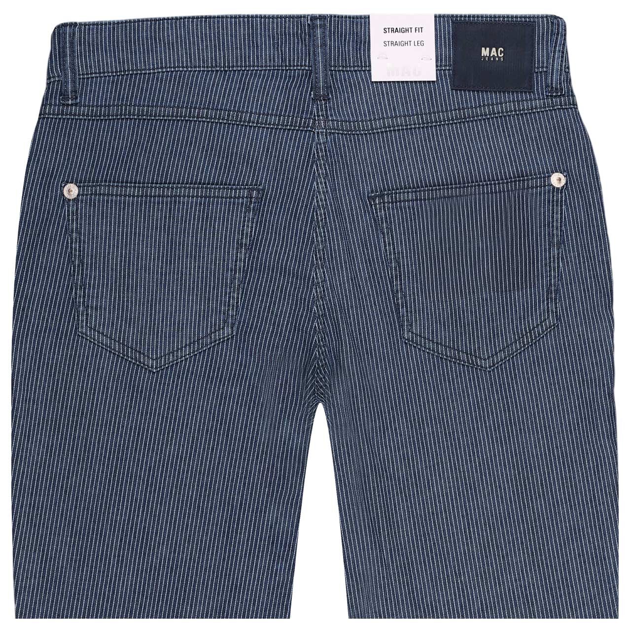 Stretch Damenjeans Melanie von MAC in Dunkelblau gestreift, detaillierte Rückansicht