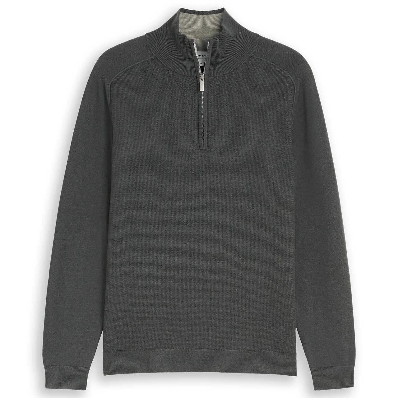 Tom Tailor Herren Pullover Basic Knit Troyer darkest olive melange