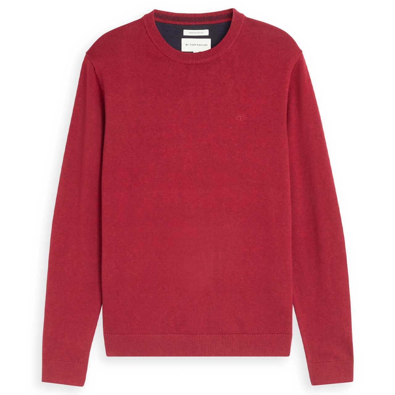 Tom Tailor Herren Pullover Basic Crewneck Knit carlet red melange