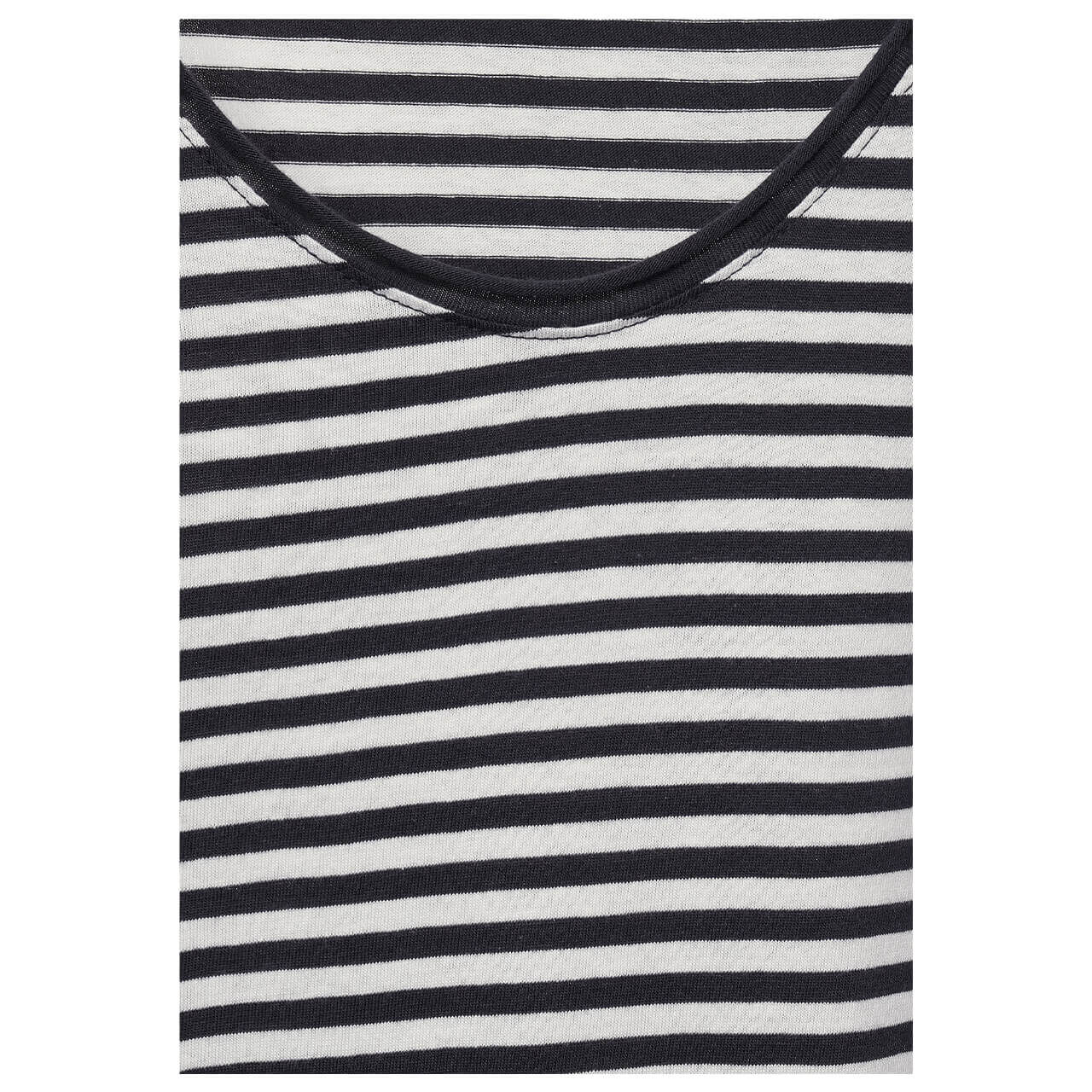 Cecil Striped Rounded V-Neck T-Shirt für Damen in Dunkelgrau gestreift, FarbNr.: 22538