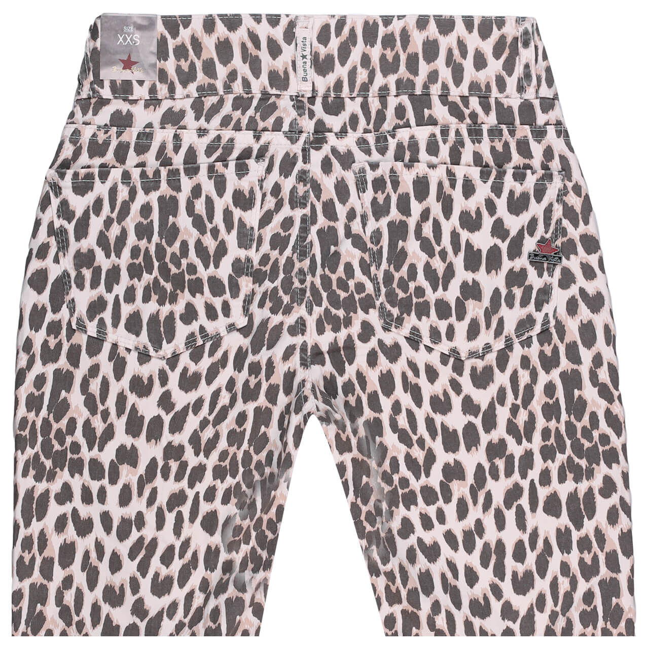 Damen Baumwollhose Ankle Tummyless Cropped Stretch Lyocell von Buena Vista in Beige mit Print, detaillierte Rückansicht