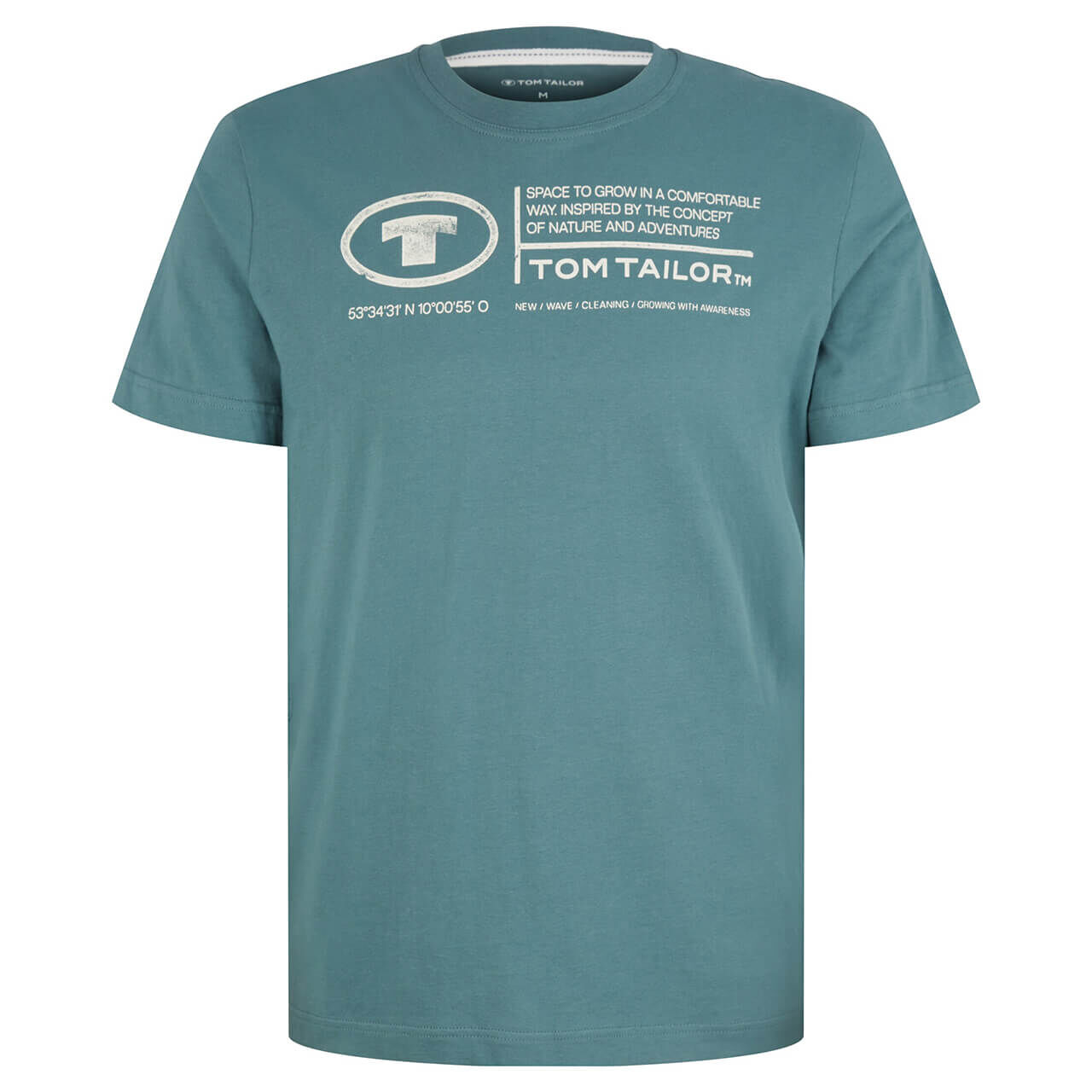 Tom Tailor Herren T-Shirt deep bluish green logo wording 