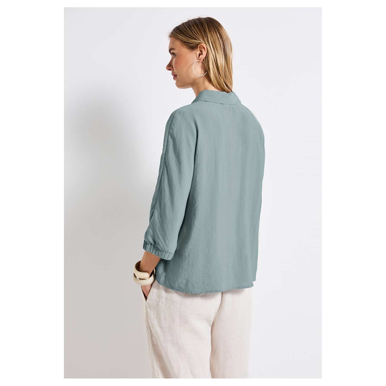 Damen 3/4 Arm Bluse Shirtcollar von Street One in Blau, Rückansicht am Modell