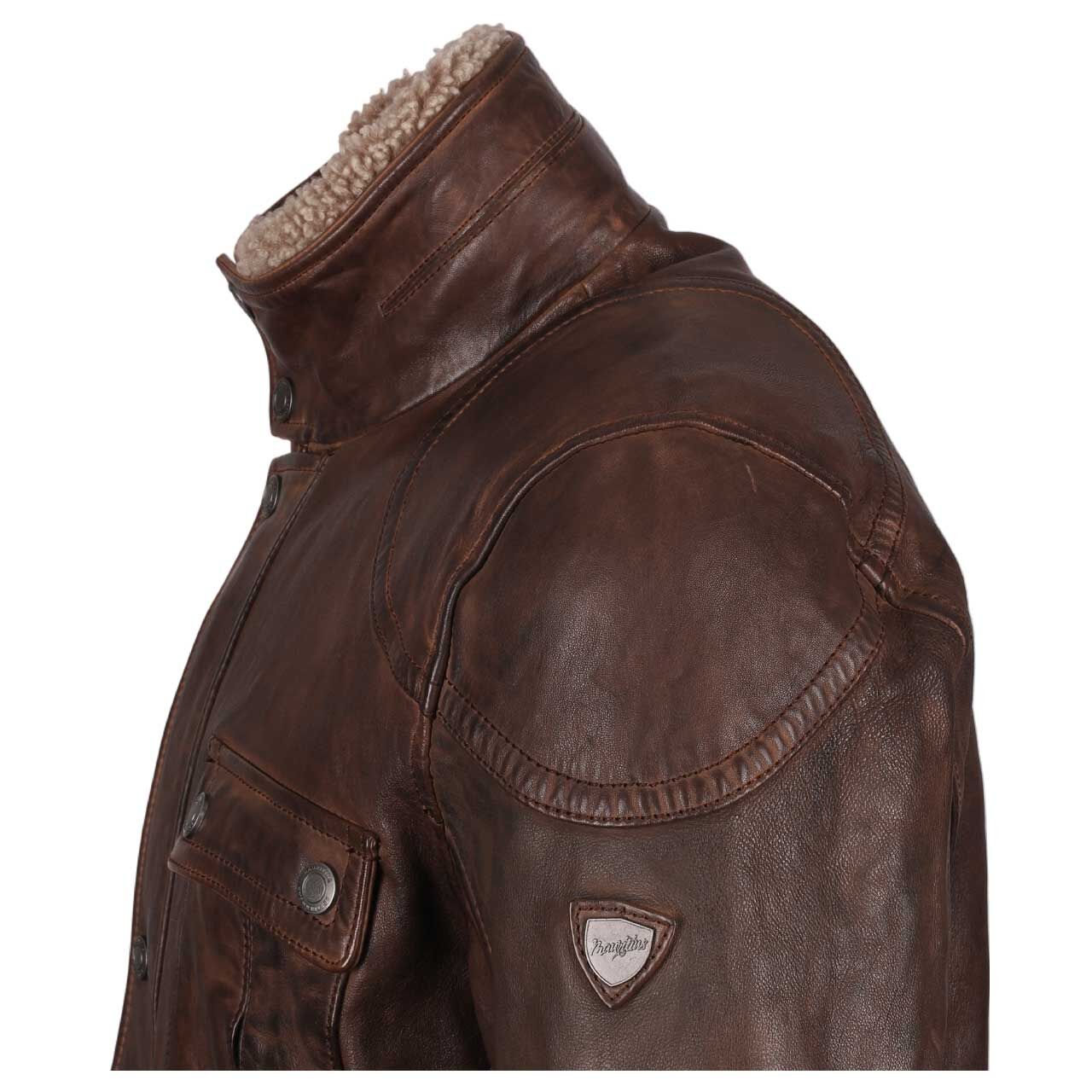 Herren Lederjacke Garreck von Mauritius in Dunkelbraun, Detailansicht Seite