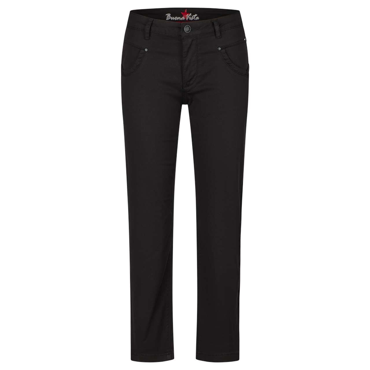 Damen Baumwollhose Anna C 7/8 Straight Stretch Twill von Buena Vista in Schwarz, Vorderansicht