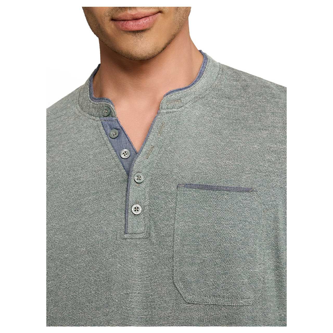 Tom Tailor Herren Serafino Langarm Shirt mint olive injected stripe melange