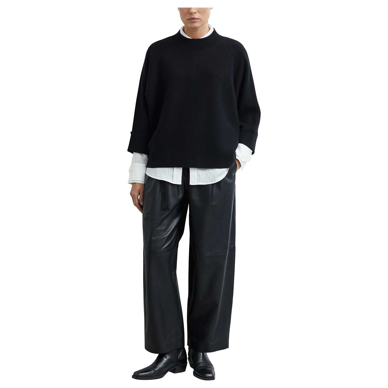 Damen 3/4 Arm Pullover von Comma in Schwarz, Ganzkörperansicht Model