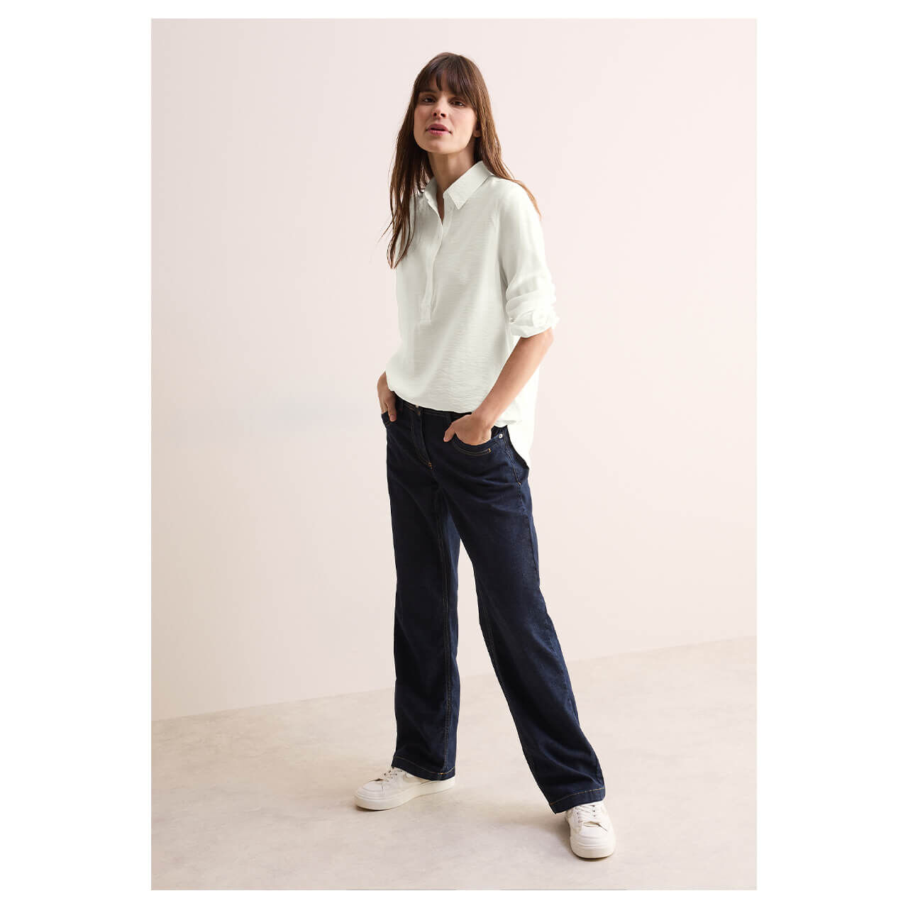 Cecil Damen Langarm Bluse Solid vanilla white