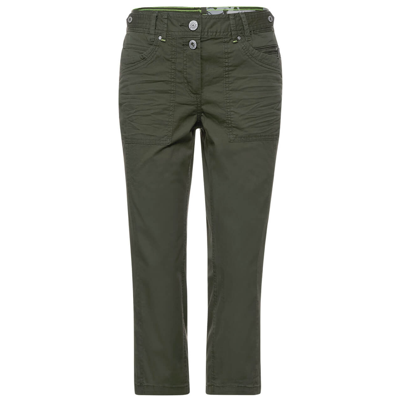 cecil-hose-capri-olive-13036 Cecil New York Capri Hose für Damen in Olivgrün, FarbNr.: 13036