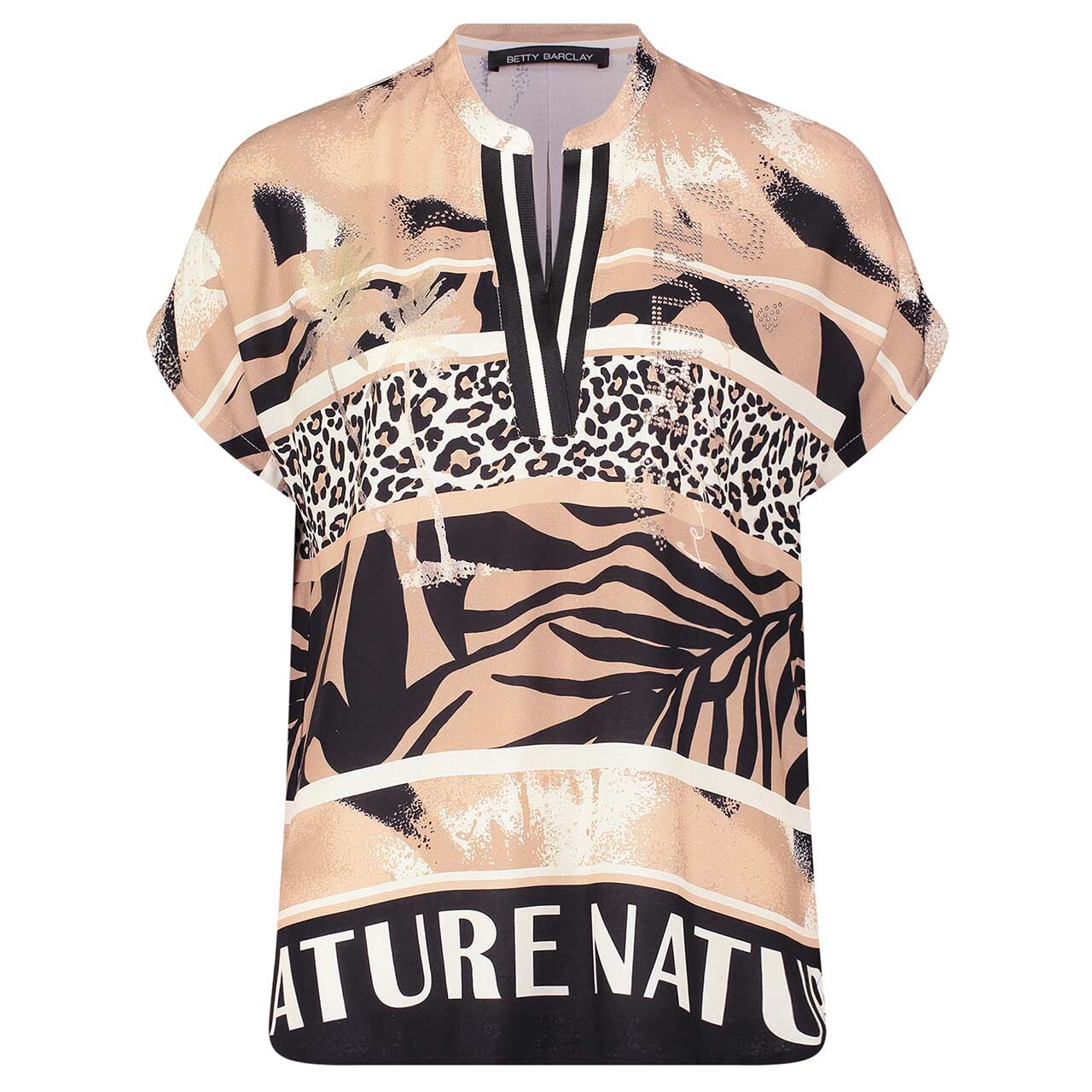 Betty Barclay Damen Kurzarm Bluse beige black print