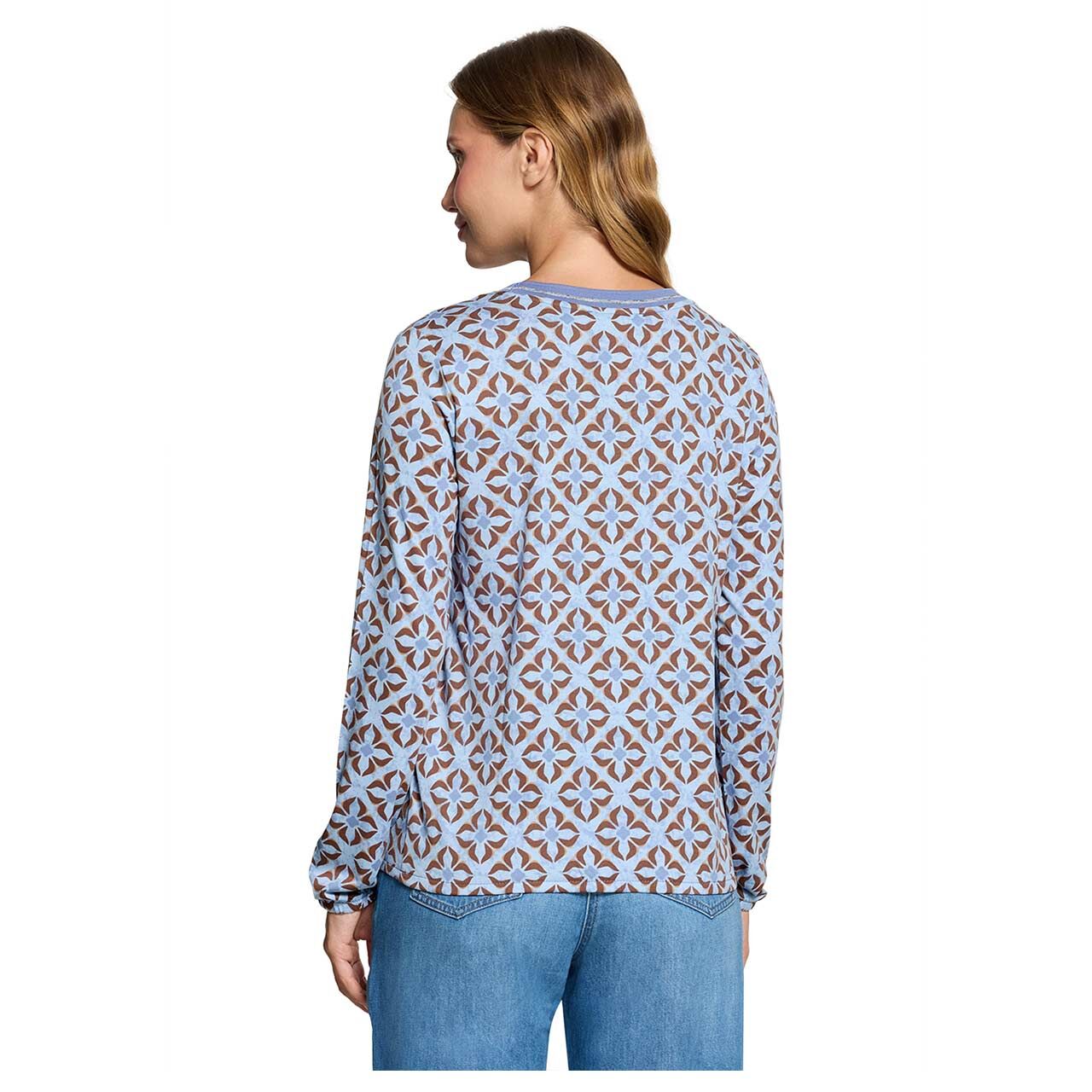 Damen Langarm Shirt von Betty Barclay in Hellblau mit Print, Rückansicht am Model