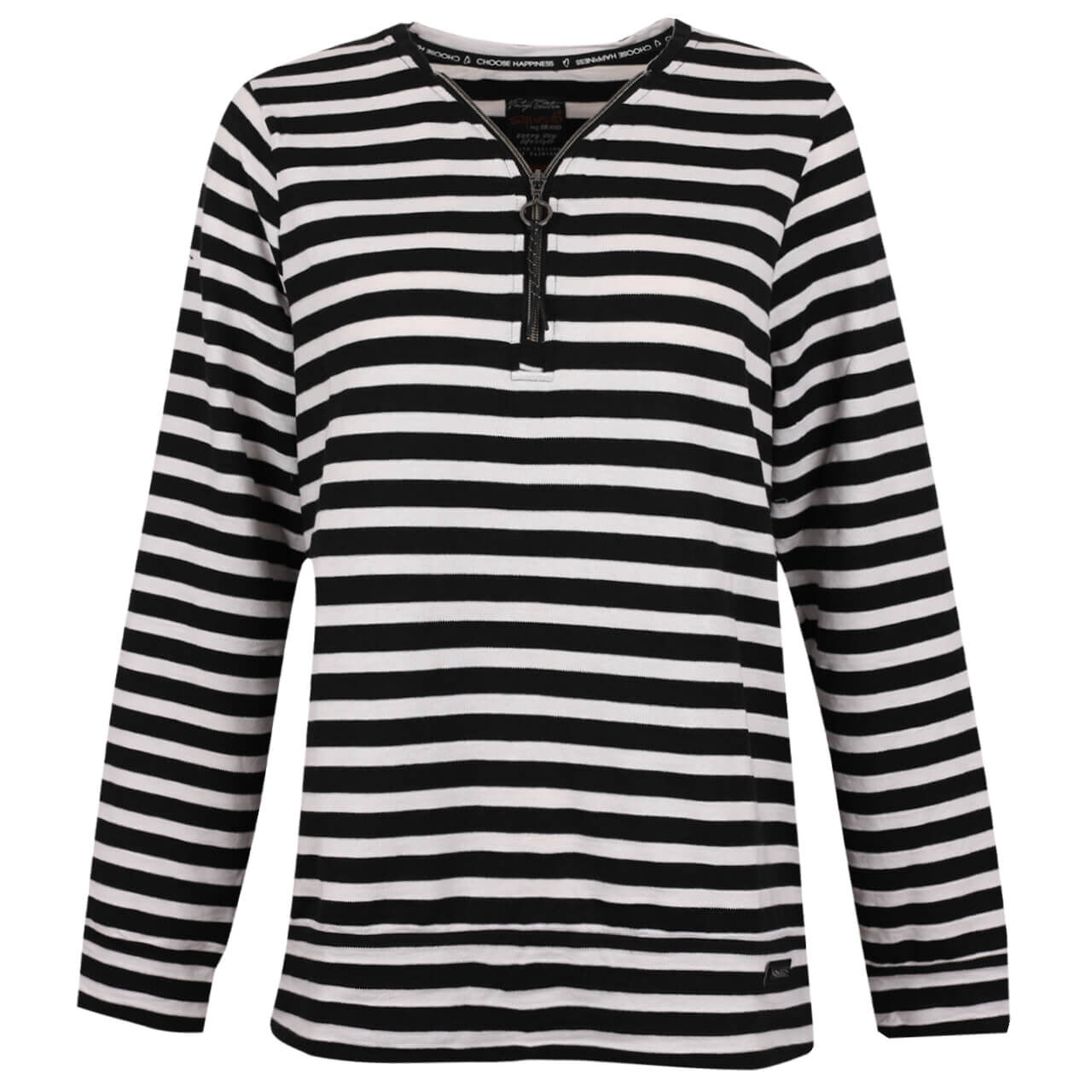 Soquesto Damen Langarm Shirt black white stripes