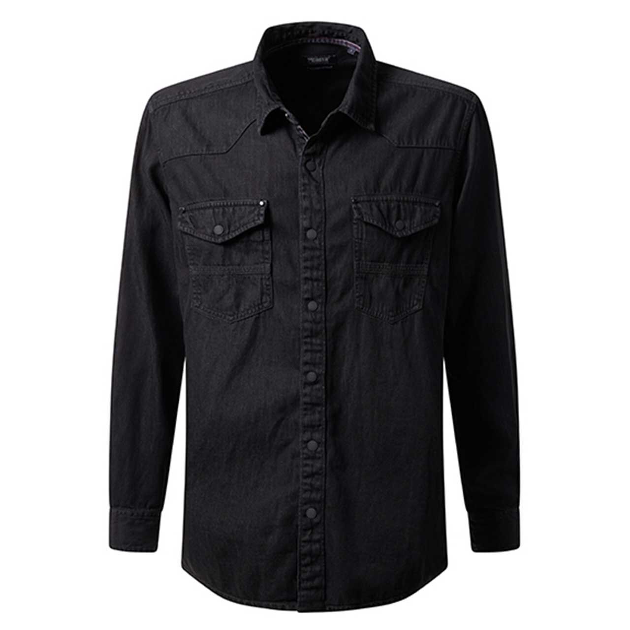 Pioneer Herren Langarm Jeanshemd black stonewash