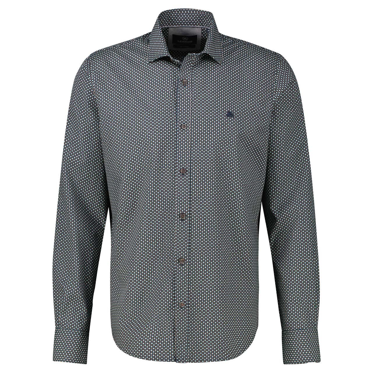 Lerros Herren Langarm Hemd light coffee print