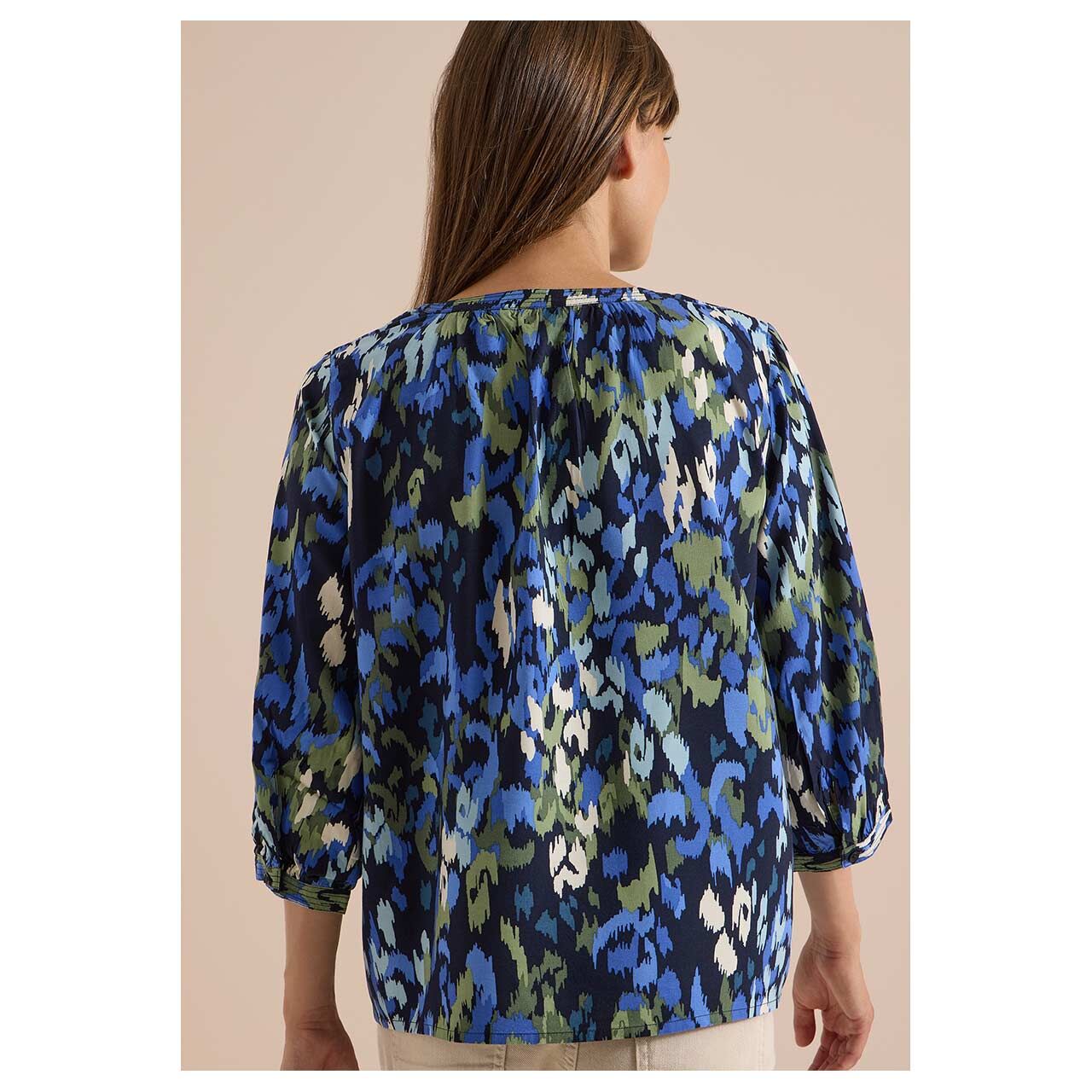 Damen 3/4 Arm Bluse von Cecil in Dunkelblau mit Print, Rückansicht am Model