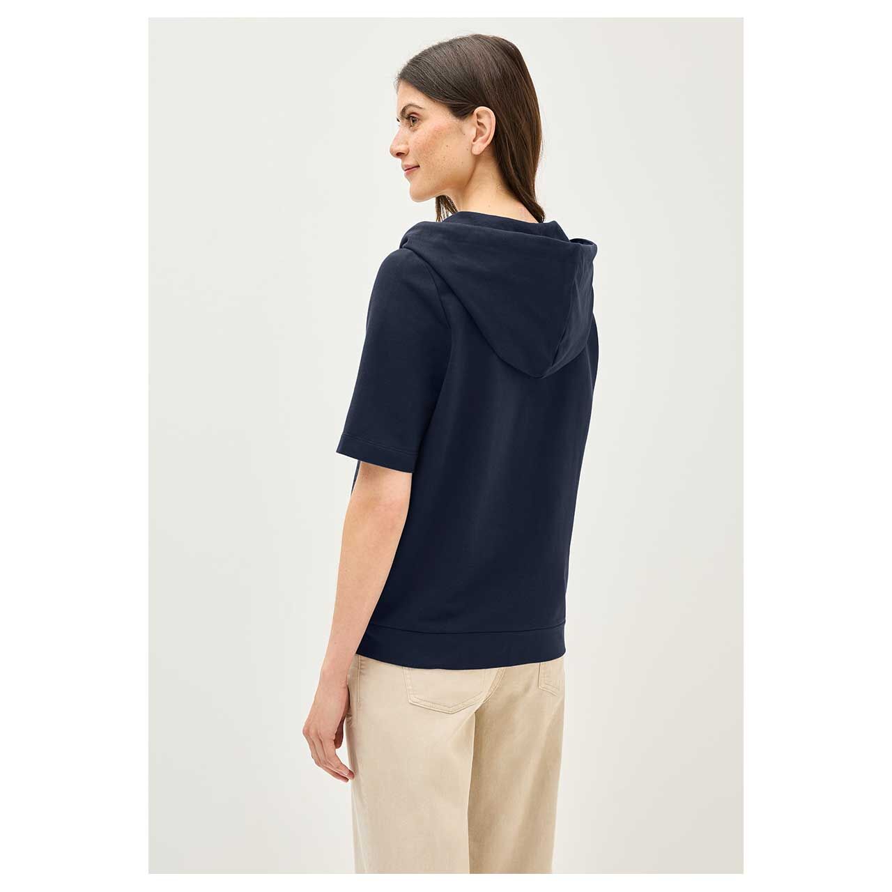 Damen Kurzarm Hoodie Sweatjacke von Cecil in Dunkelblau mit der Farbnummer 16715, Rückansicht am Modell