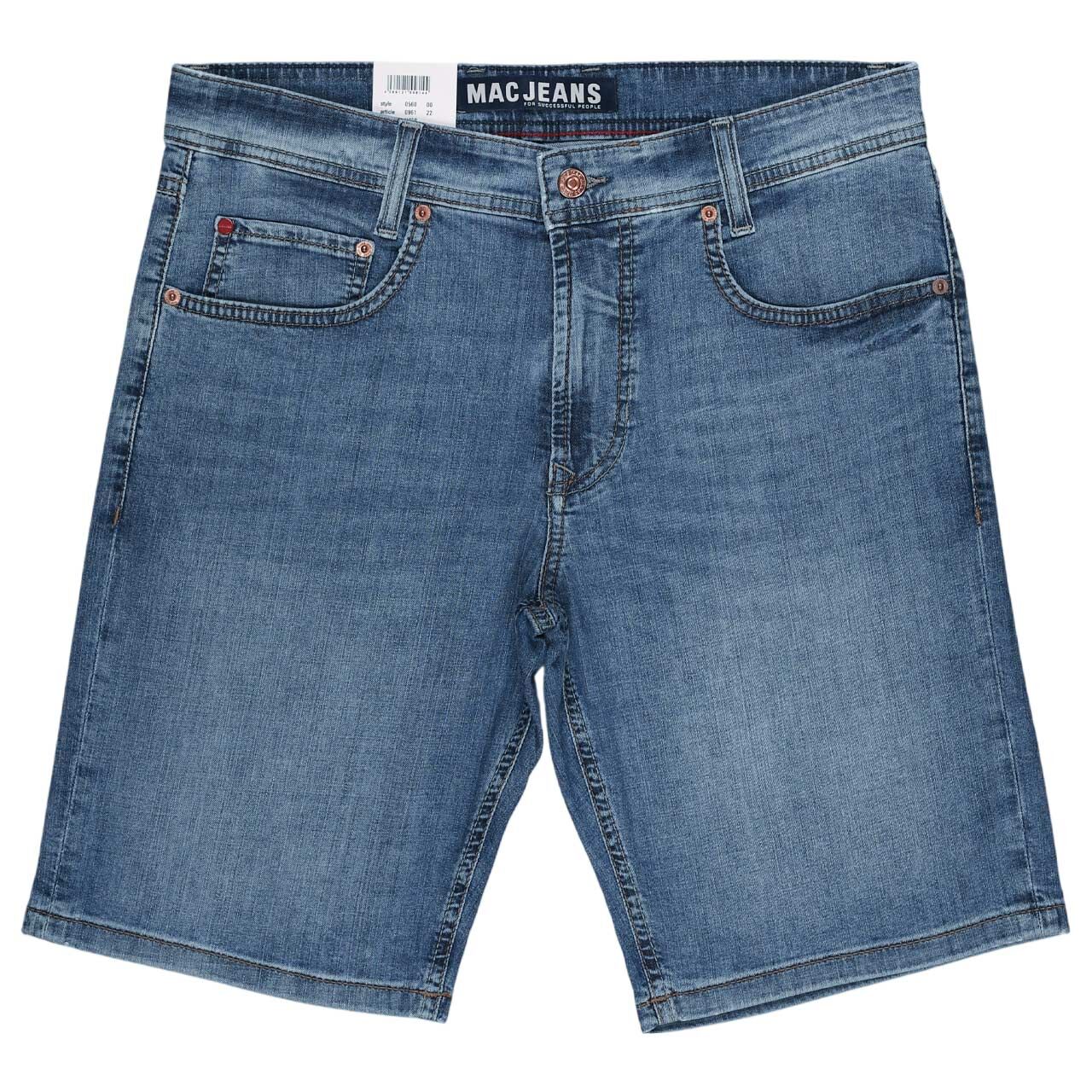 Stretch Herrenjeans Arne Bermuda von MAC in Blau angewaschen, Vorderansicht