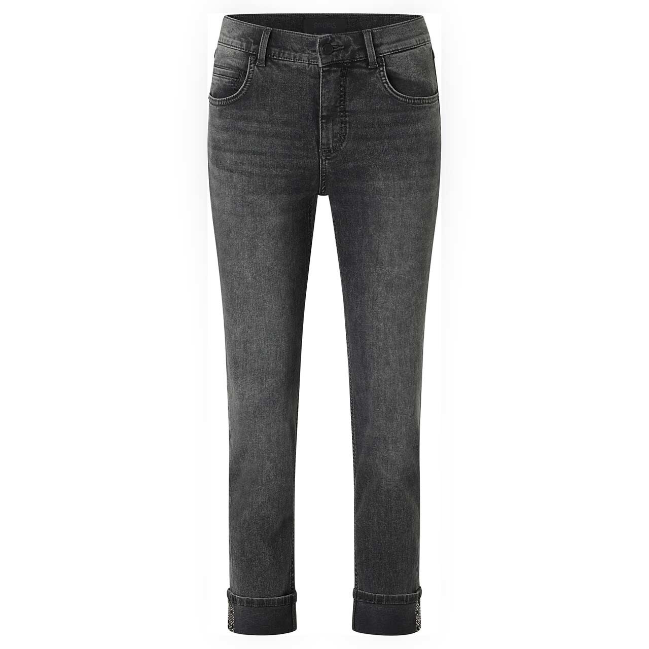 Damen 7/8 Jeans Cici Crop Glam von Angels in Grau verwaschen mit Strass, Vorderansicht