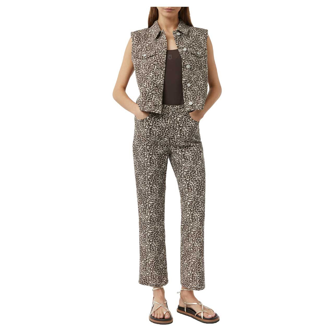 Damen Weste von Comma in Beige mit Leo-Print, Vorderansicht am Modell