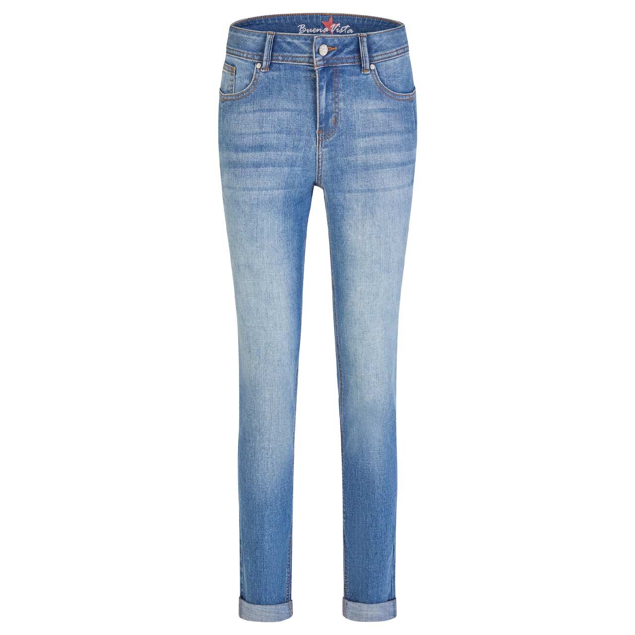 Damenjeans Malibu-Zip High Stretch Denim von Buena Vista in Mittelblau angewaschen, Vorderansicht