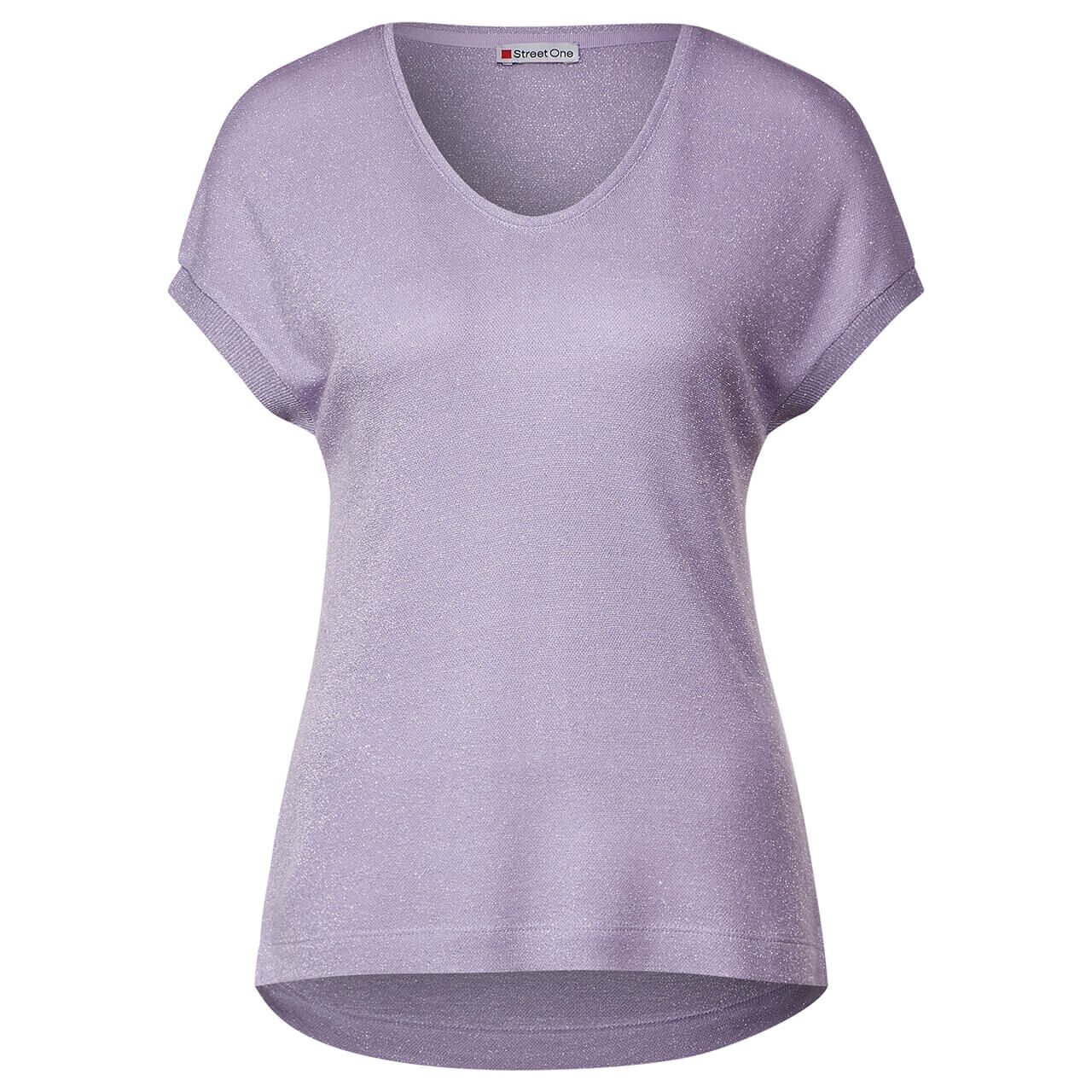 Street One Damen T-Shirt V-neck Shiny lilac