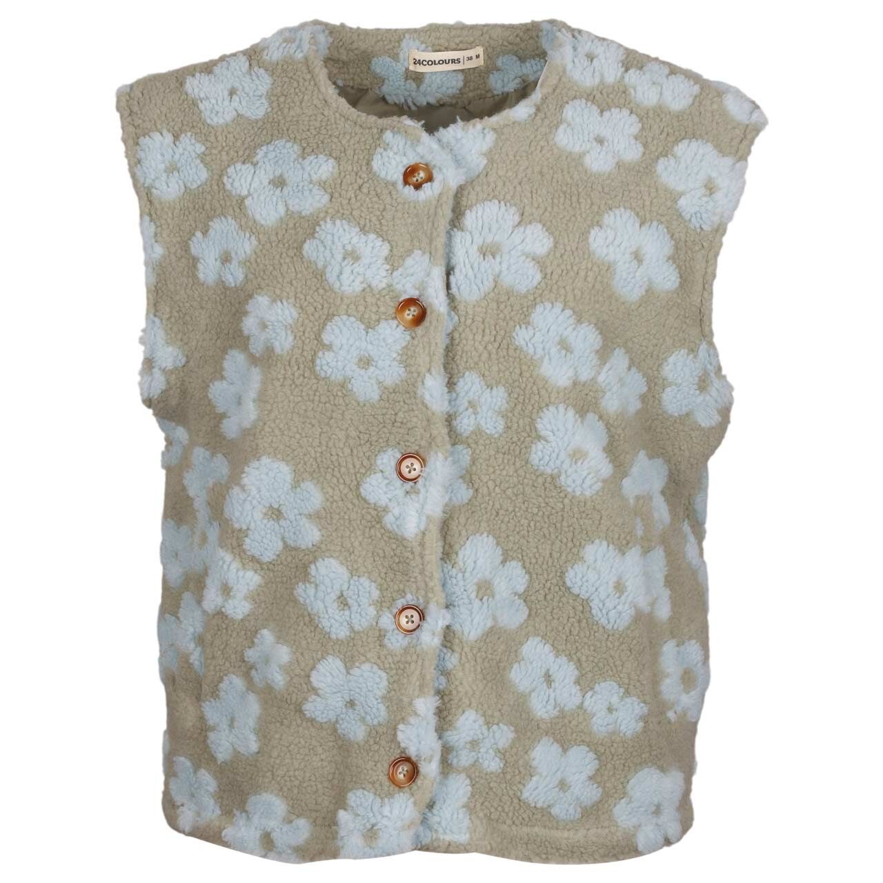 24 Colours Damen Teddy Weste green print