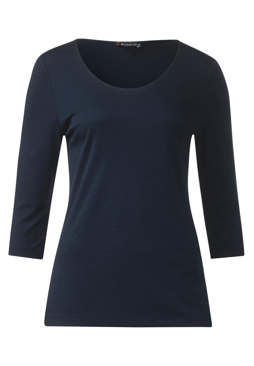streetone-shirt-pania-nightblue-10109-ansicht Street One 3/4 Arm Shirt Pania für Damen in Dunkelblau, FarbNr.: 10109