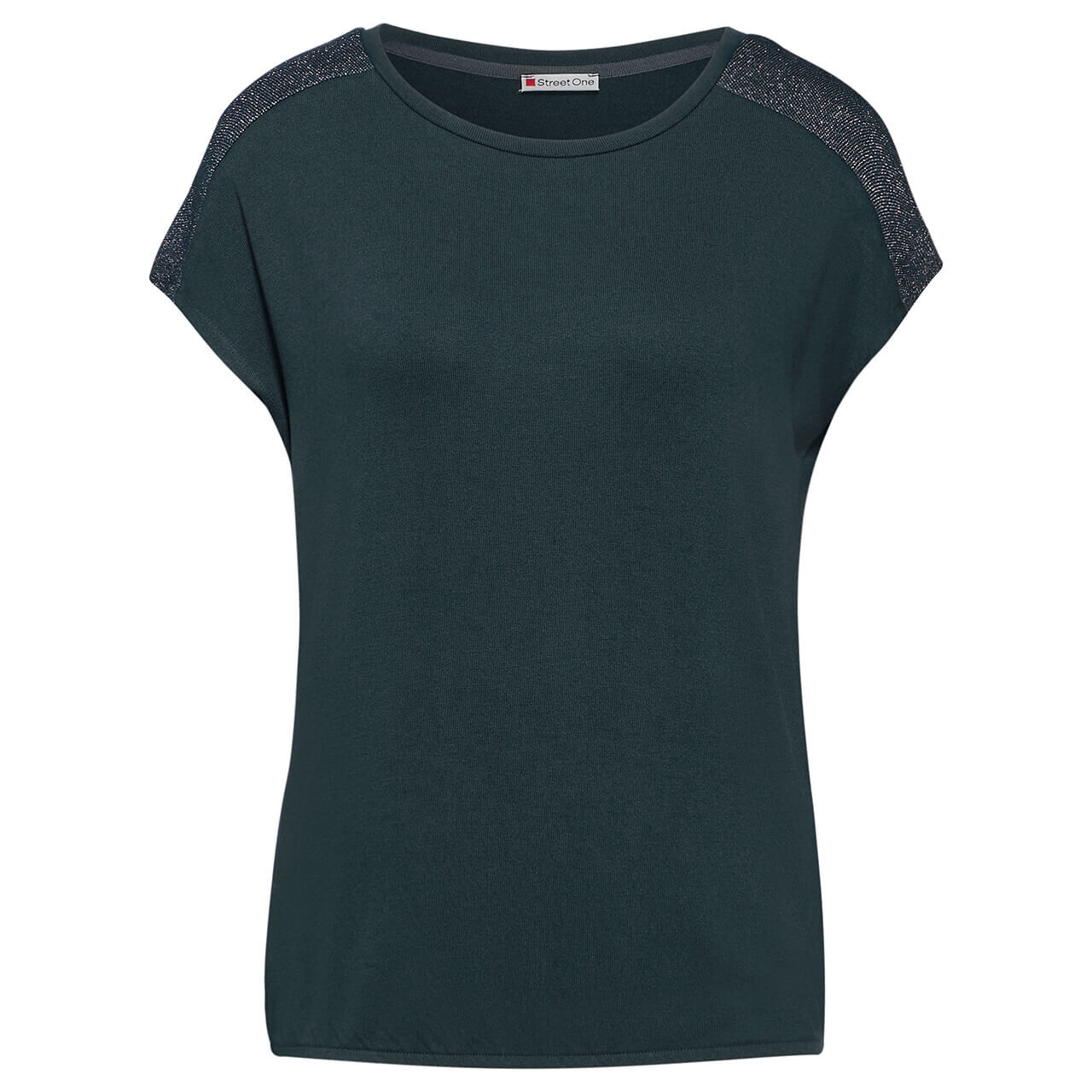 Street One Damen T-Shirt Shiny Shoulder hunter green