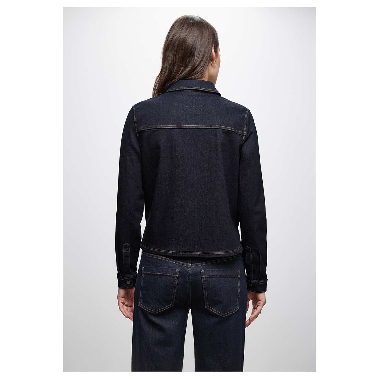 Damen Langarm Bluse Denim Look von Street One in Dunkelblau, Rückansicht am Model
