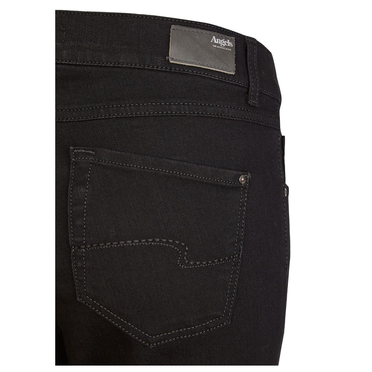 angels-jeans-skinny-black-logo Damenjeans Skinny von Angels in Schwarz, Rückansicht Detail