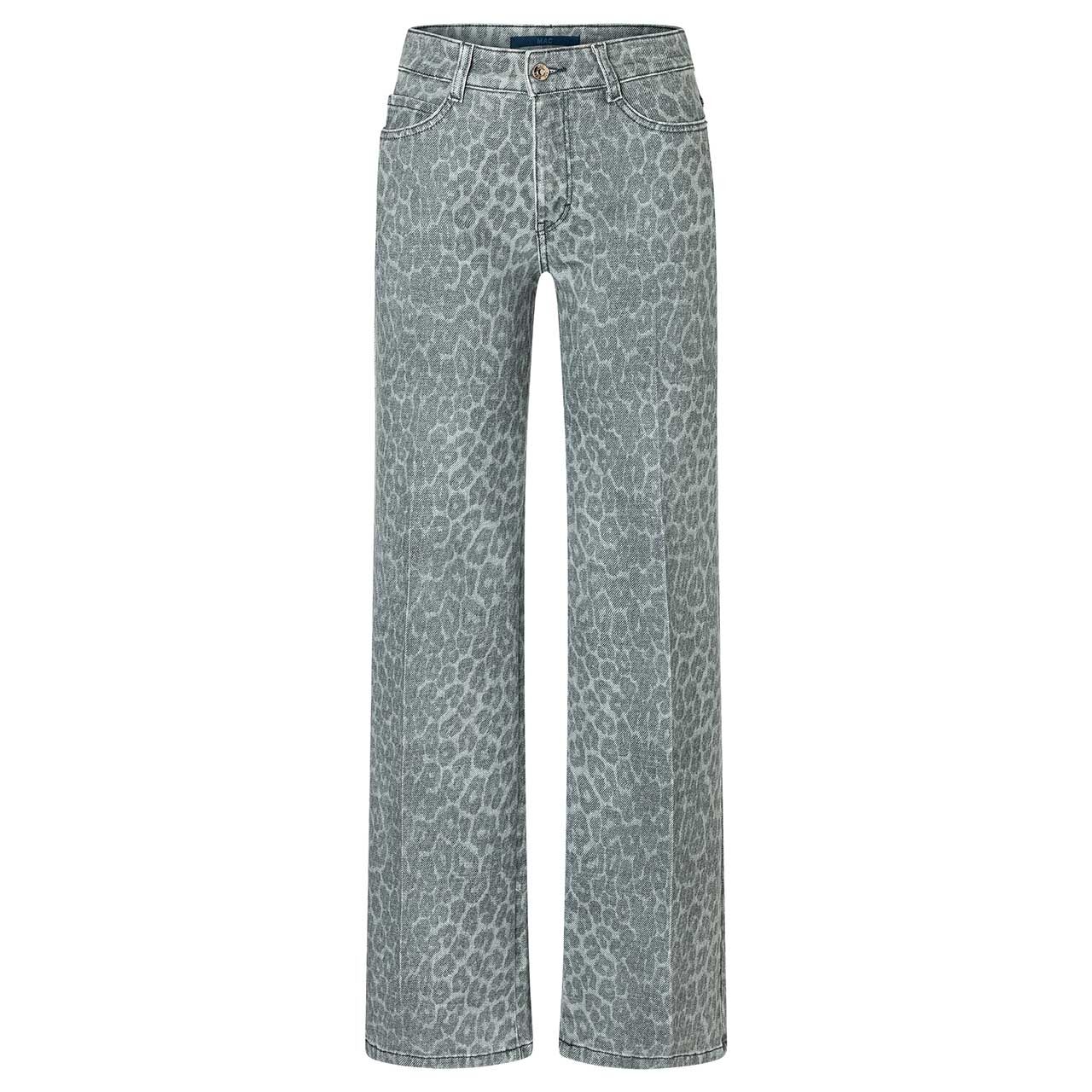 Stretch Damenjeans Wide von MAC in Grau mit Print, Vorderansicht