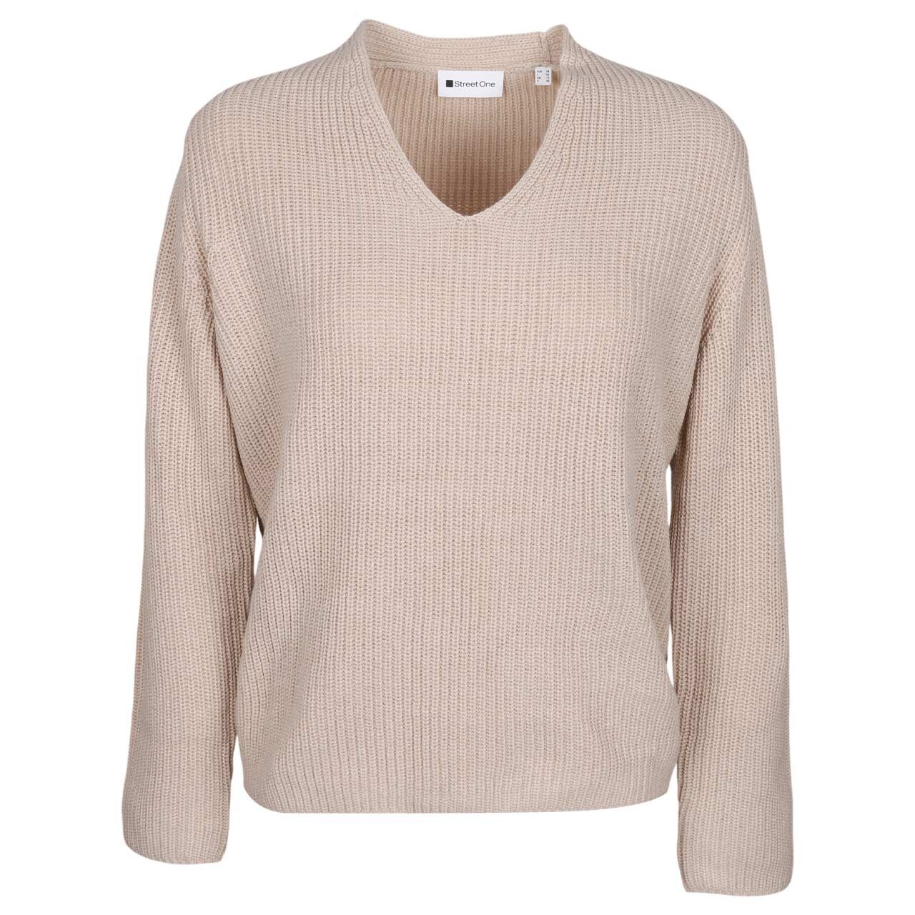 Street One Damen Pullover V-Neck Sweater cotton beige
