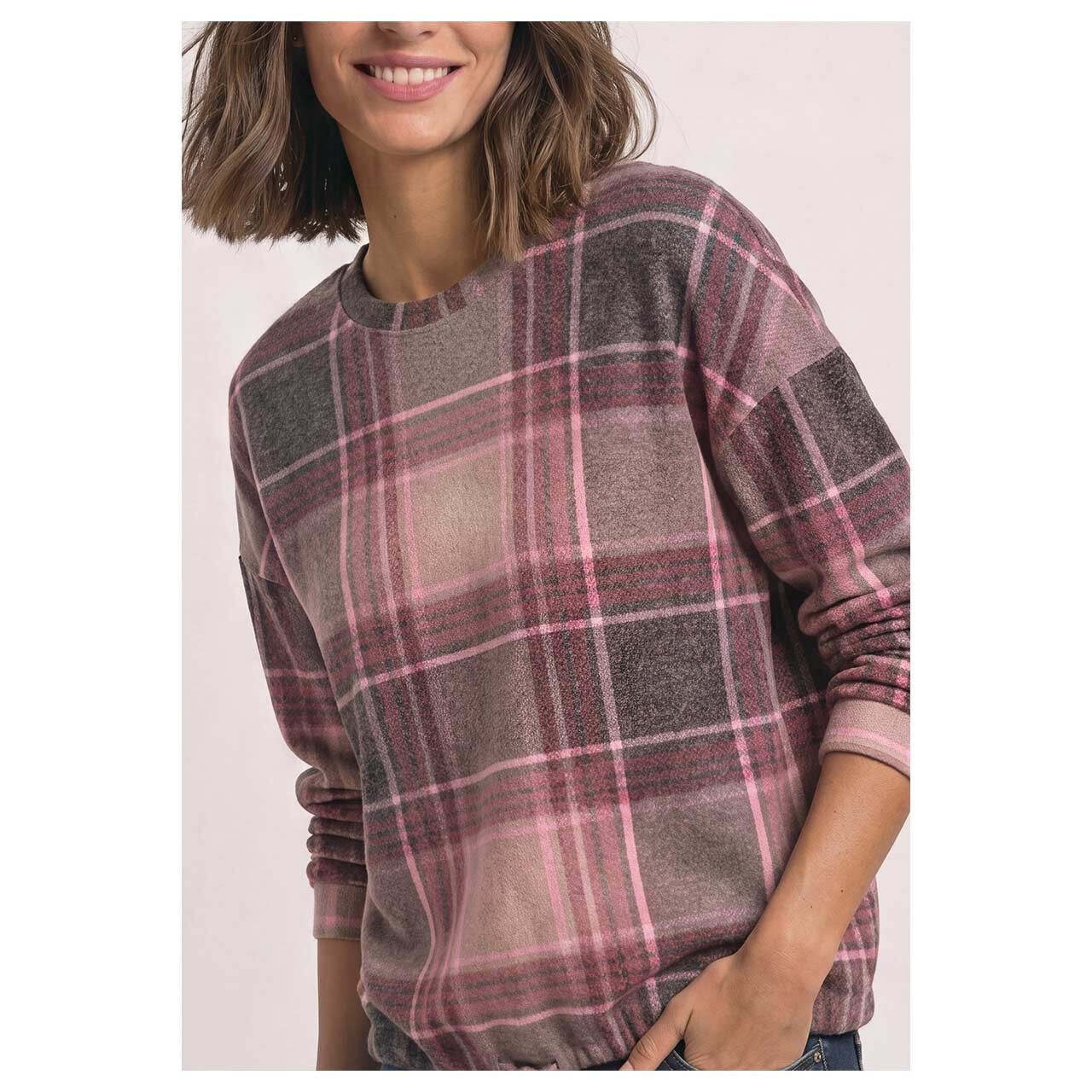 Street One Damen Langarm Shirt Printed Soft Round Neck sanded amber
