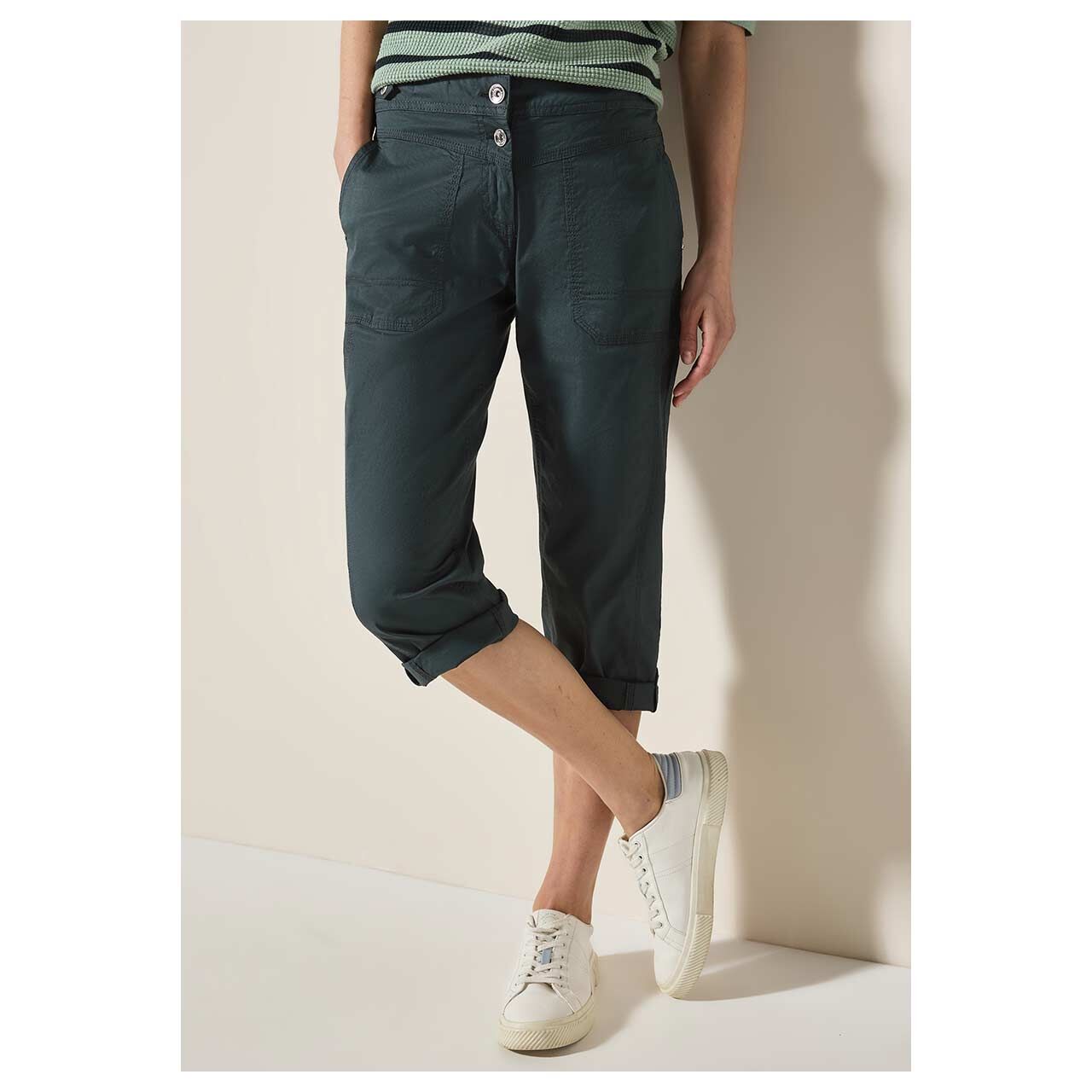 Cecil New York Capri Papertouch 3/4 Baumwollhose slate khaki
