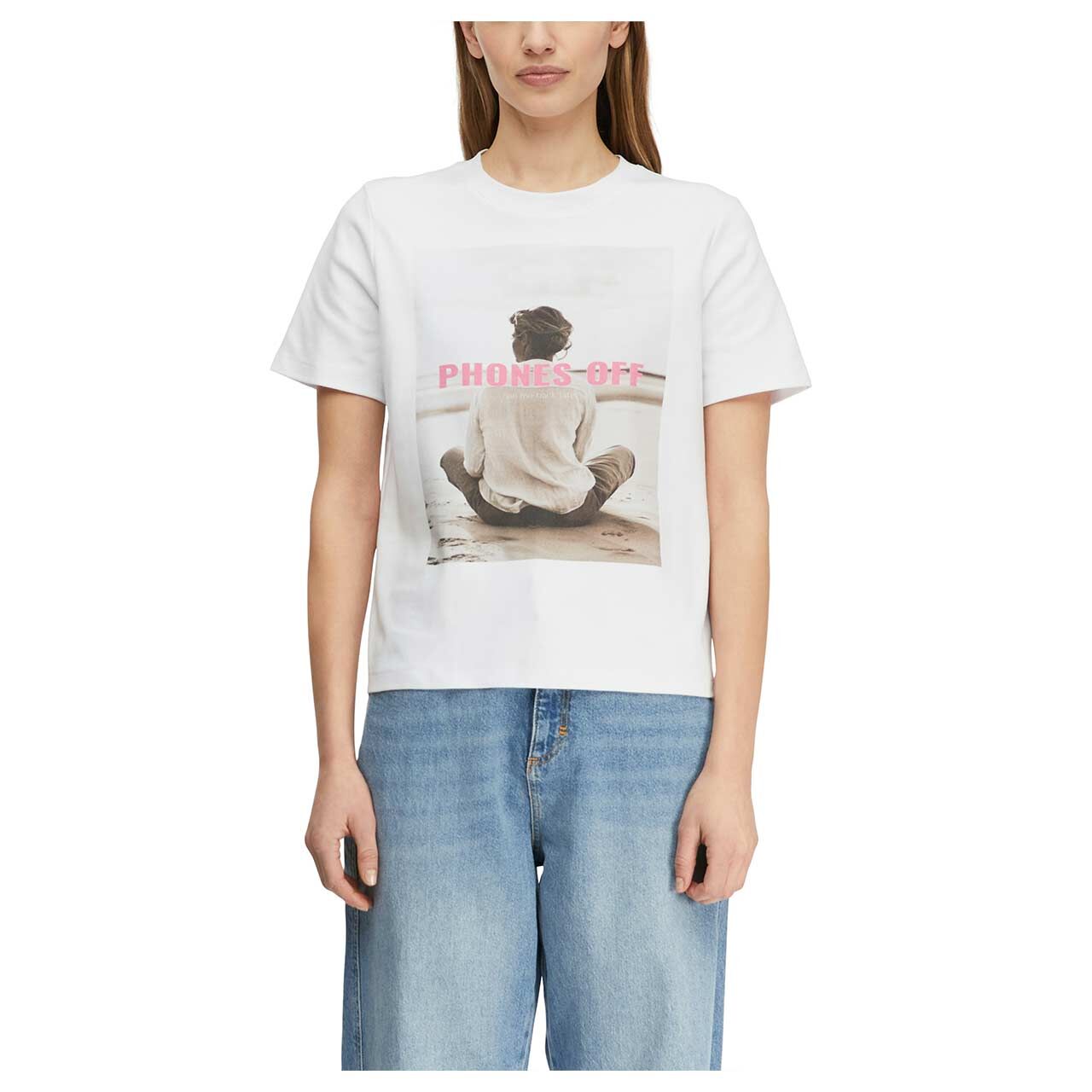Damen T-Shirt von Comma in Weiß mit Print, Vorderansicht Model