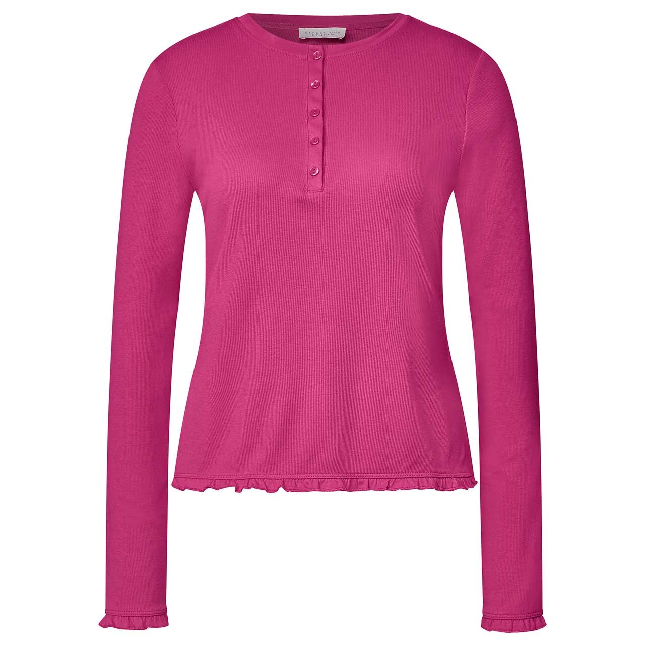 Street One Studio Damen Langarm Shirt Basic Rib Frill ruby raspberry