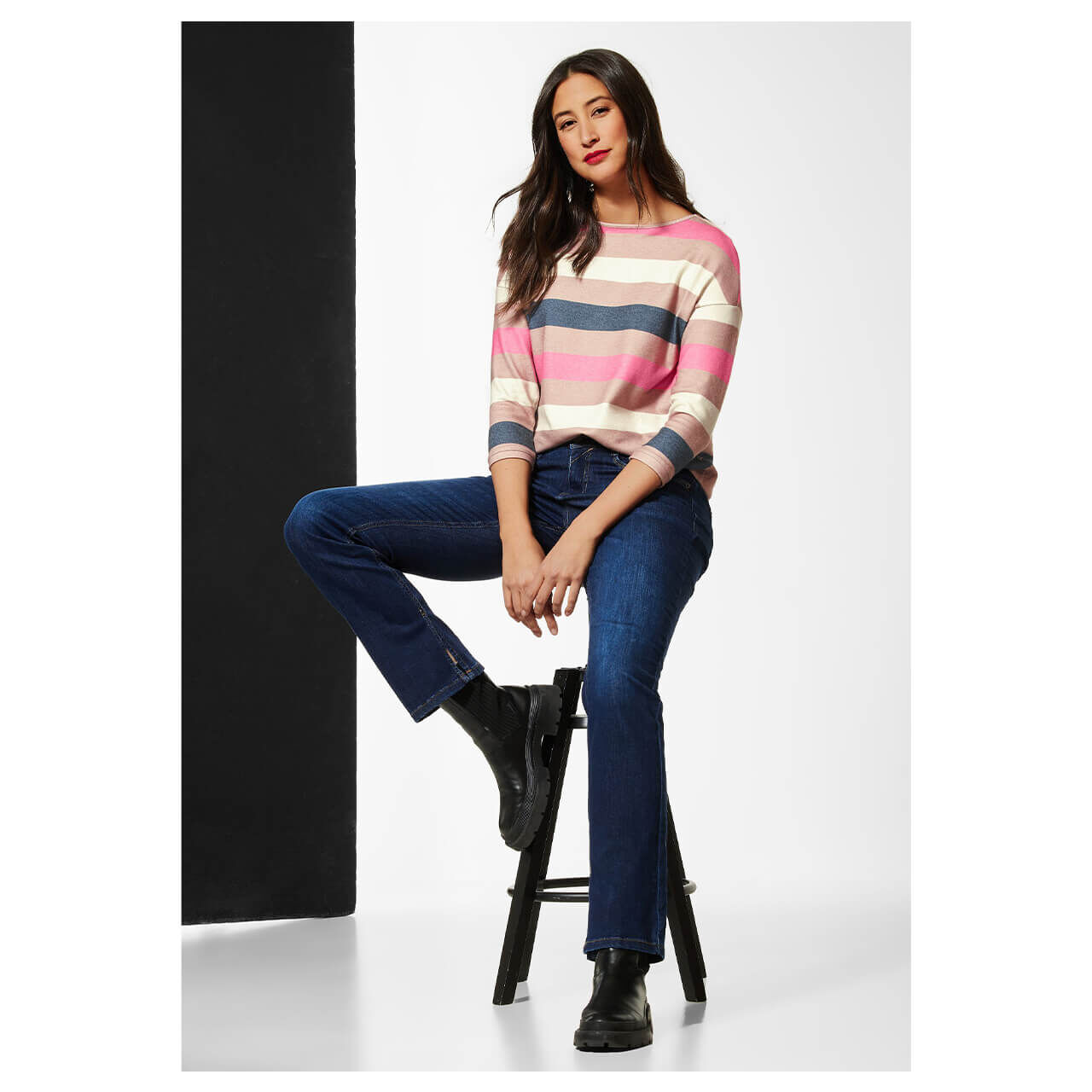 Street One Soft Multicolor 3/4 Arm Pullover bright winter rose stripes