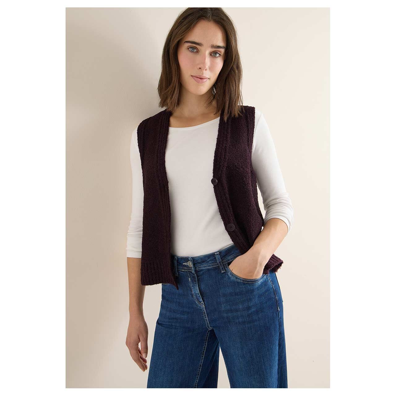 Damen Weste Bouclé Vest von Cecil in Lila, Vorderansicht am Model